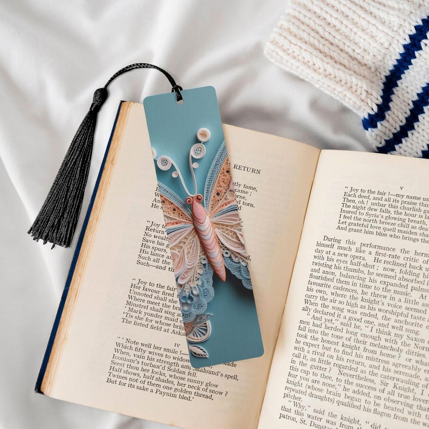Lace Butterfly Bookmarks Gifts for Women Men, Wooden Bookmarks for Book Lovers, Vintage Book Marks Ornaments with Tassel, Unique Personalized Reading Page Markers Black