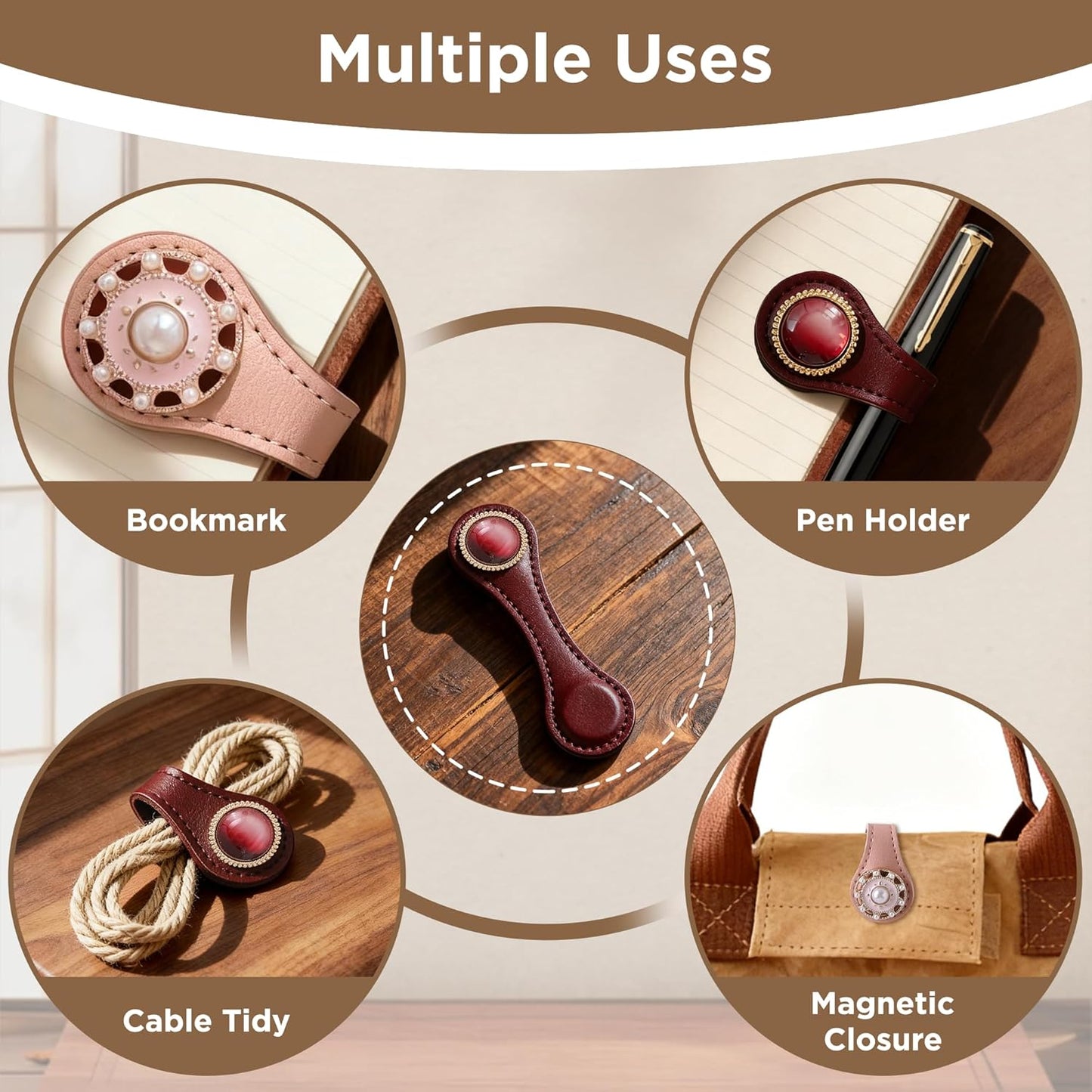 Magnetic Leather Bookmark Clip, 2 Pcs Leather Magnetic Bookmarks for Women
