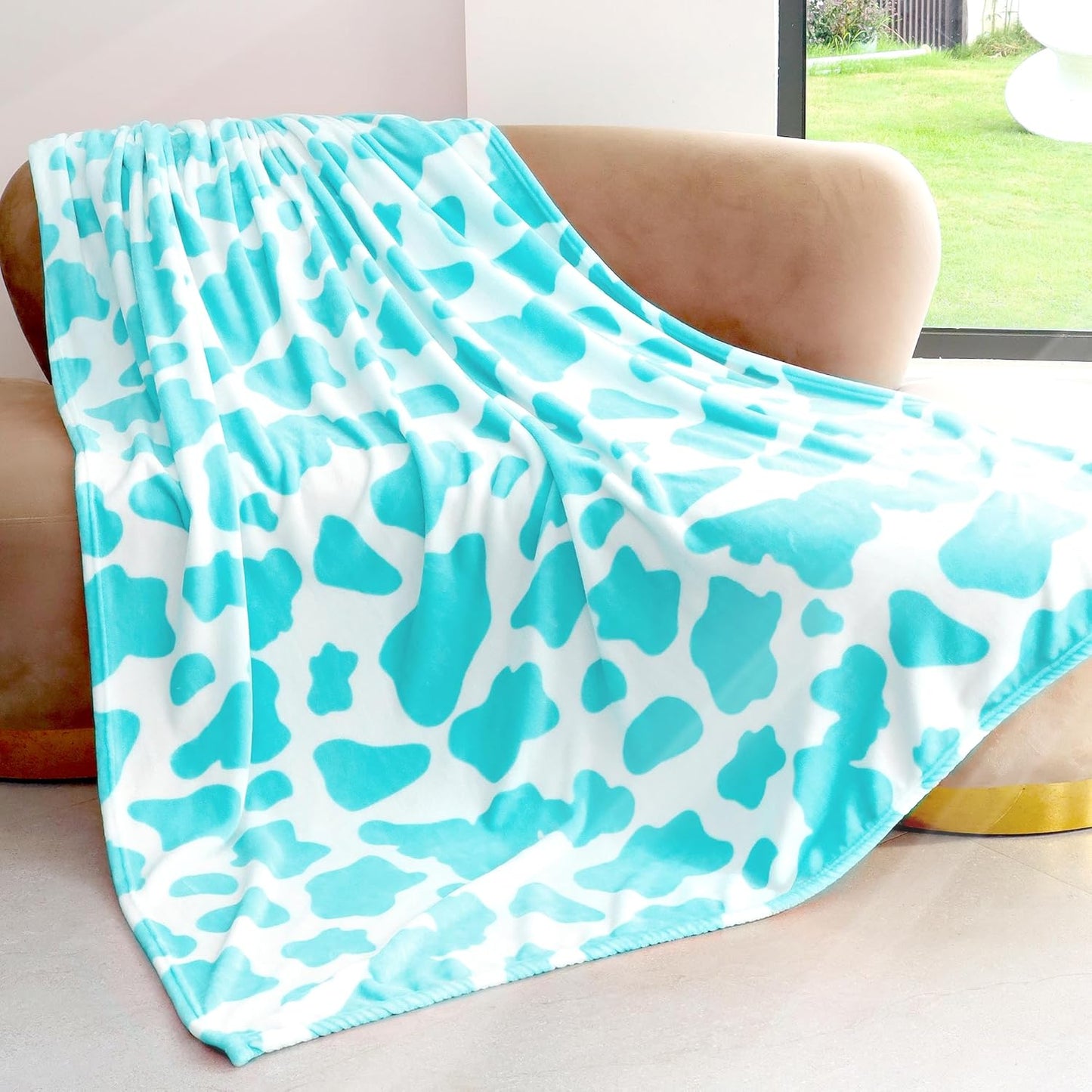 Blue Throw Blanket for Bed, Blue Gifts for Women Teen Girls Birthday, Soft Cozy Plush Cyan Fleece Blanket Throws for Couch Decor, Camping, Travel, All Season 50" x 60"