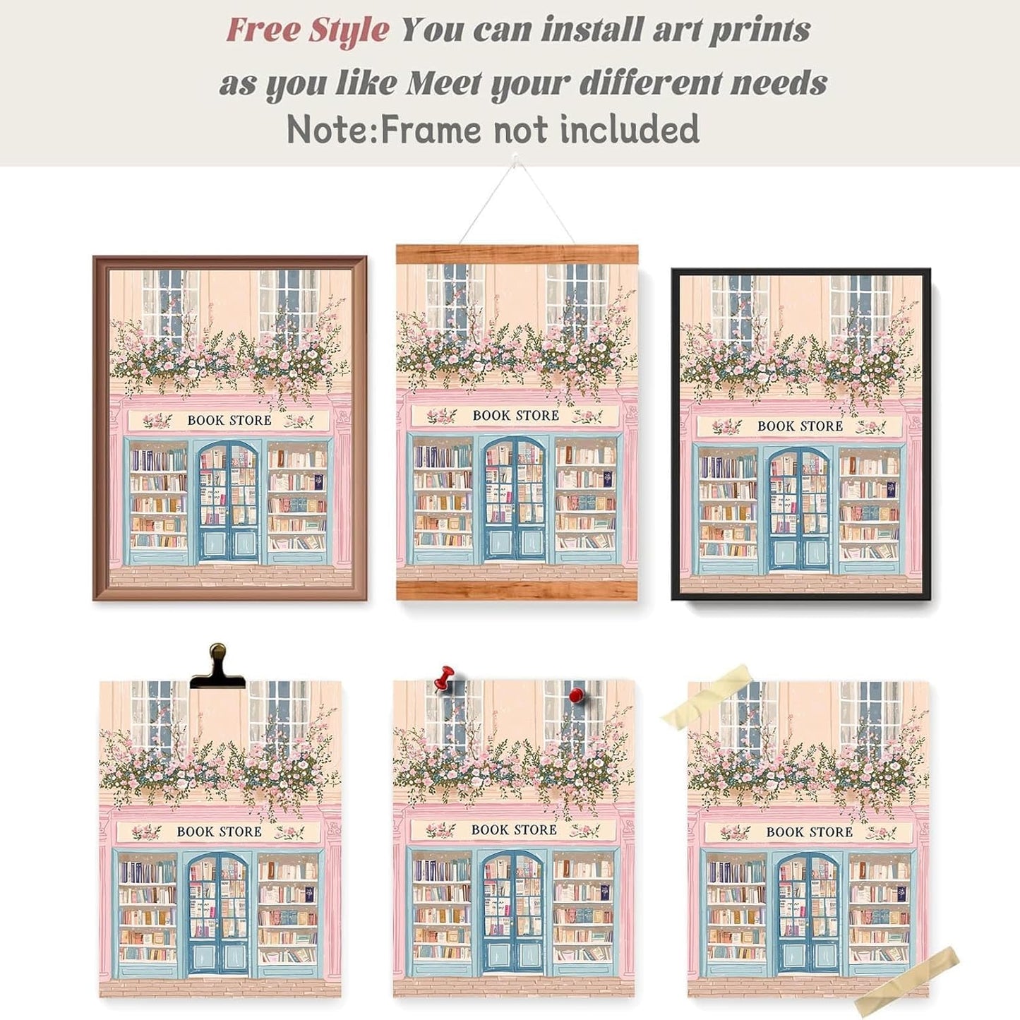 Trendy Charming Bookish Book Store Posters Colorful Pink Floral Literary Canvas Wall Art Preppy Reading Aesthetic Prints Painting For Home Bedroom Dorm Wall Decor 12x16in Unframed