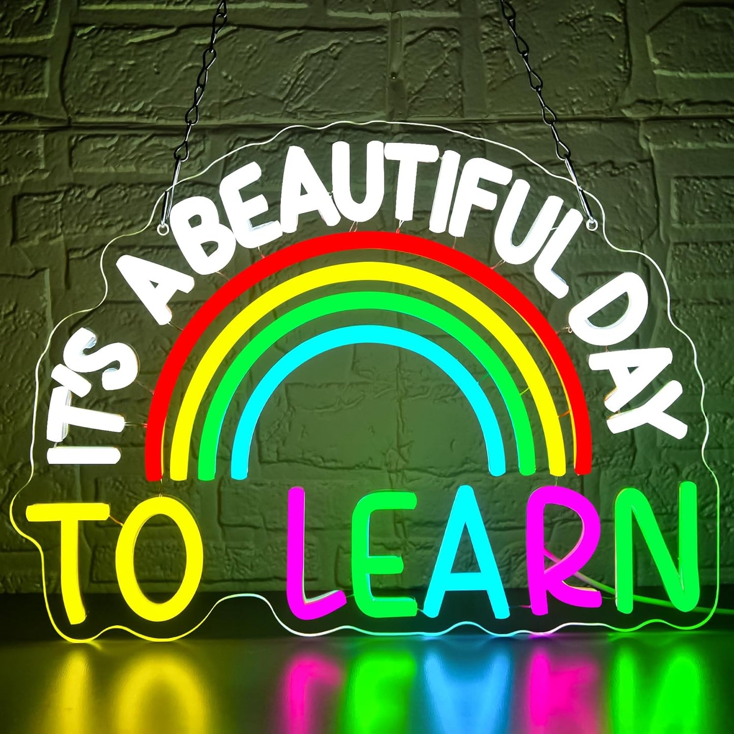It's A Beautiful Day To Learn Neon Sign for Wall Decor Learn Neon Light for Classroom Dimmable Read Books LED Light Up Sign for Bedroom Study Room Library Office Birthday Gifts Size14.5*10.6In(JTD311)