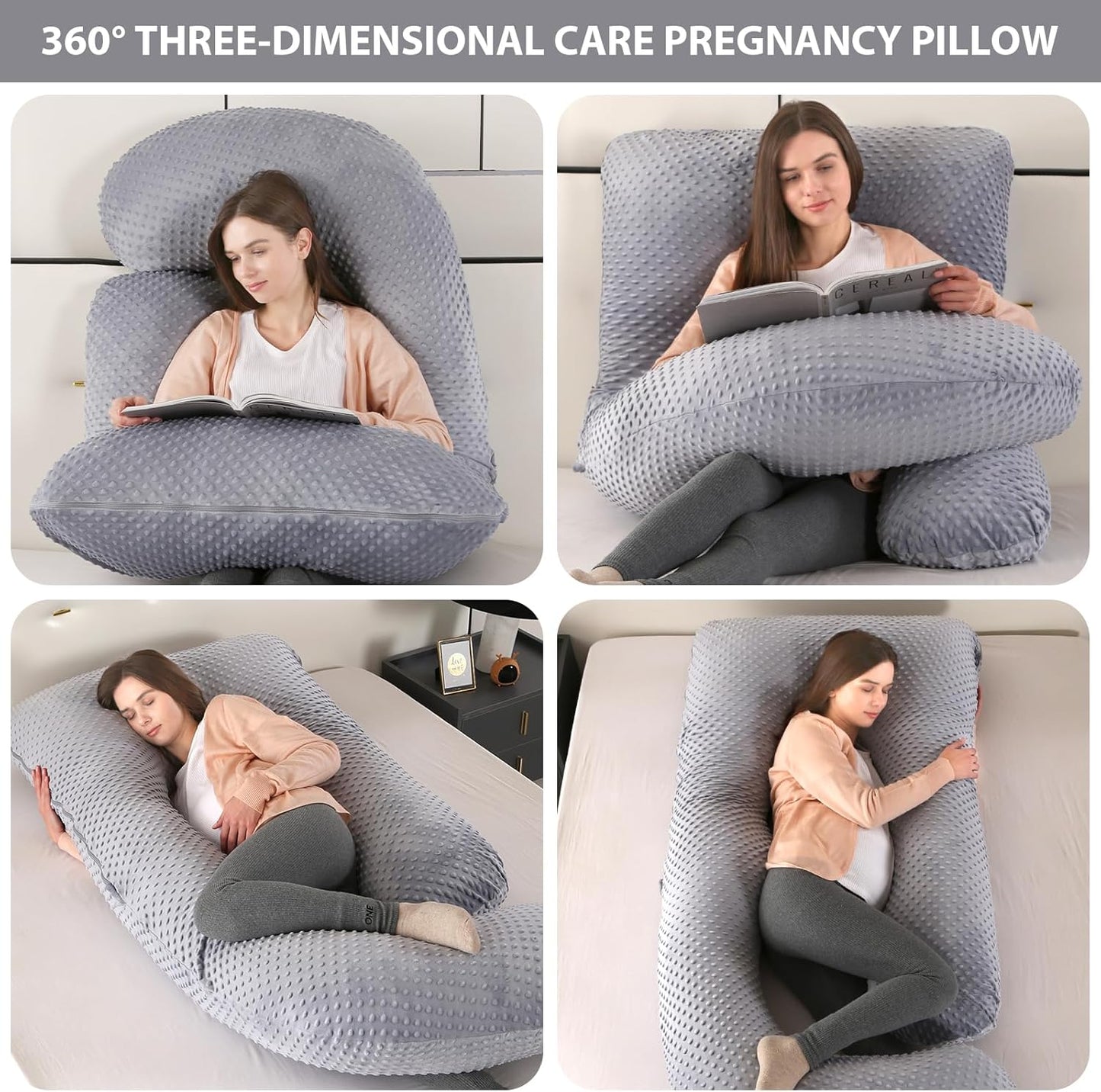Elover Pregnancy Pillows,U Shaped Full Body Maternity Pillow with Removable Cover,Support for Pregnant Women,57 Inch Pregnancy Pillows for Sleeping,Black Grey Velvet Cover