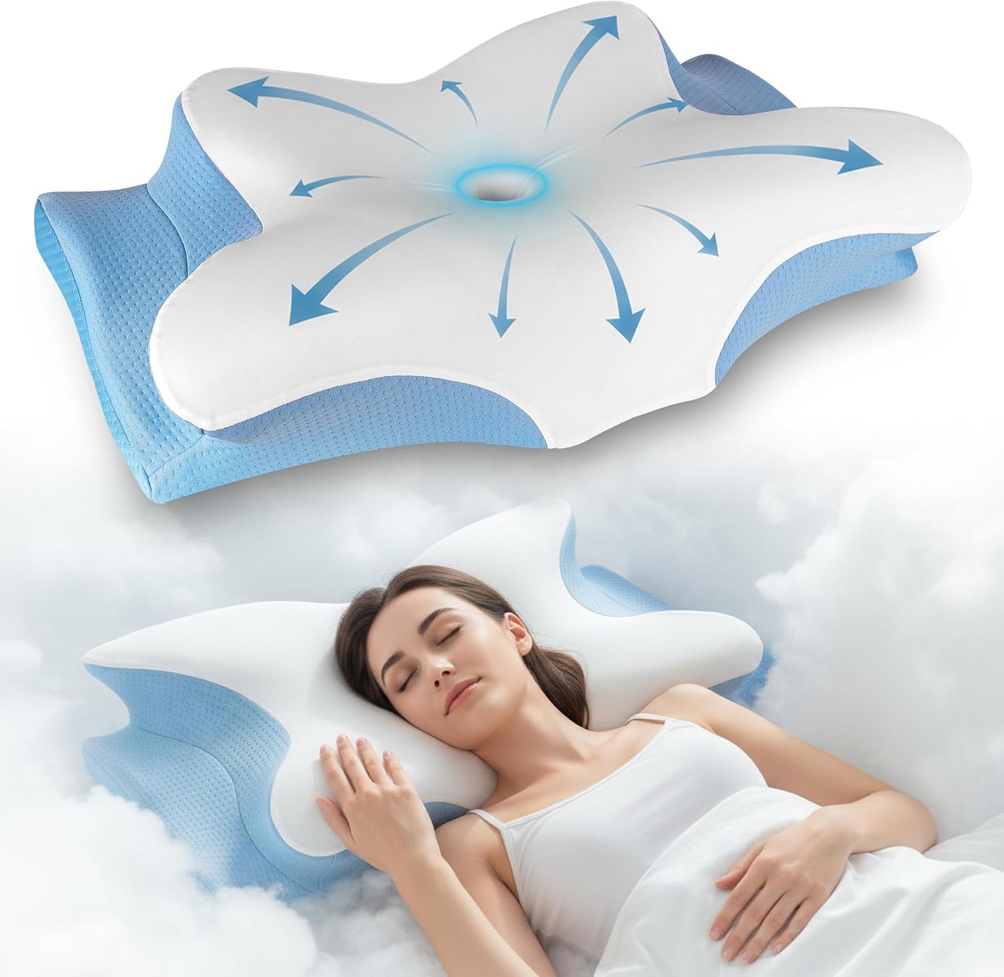 YESINDEED Pain Relief Cooling Pillow – Cervical Neck Support for Sleeping, Contoured Memory Foam Design for Neck and Shoulder Pain, Ergonomic Sleep Solution for Side Sleepers, Snoring, Posture
