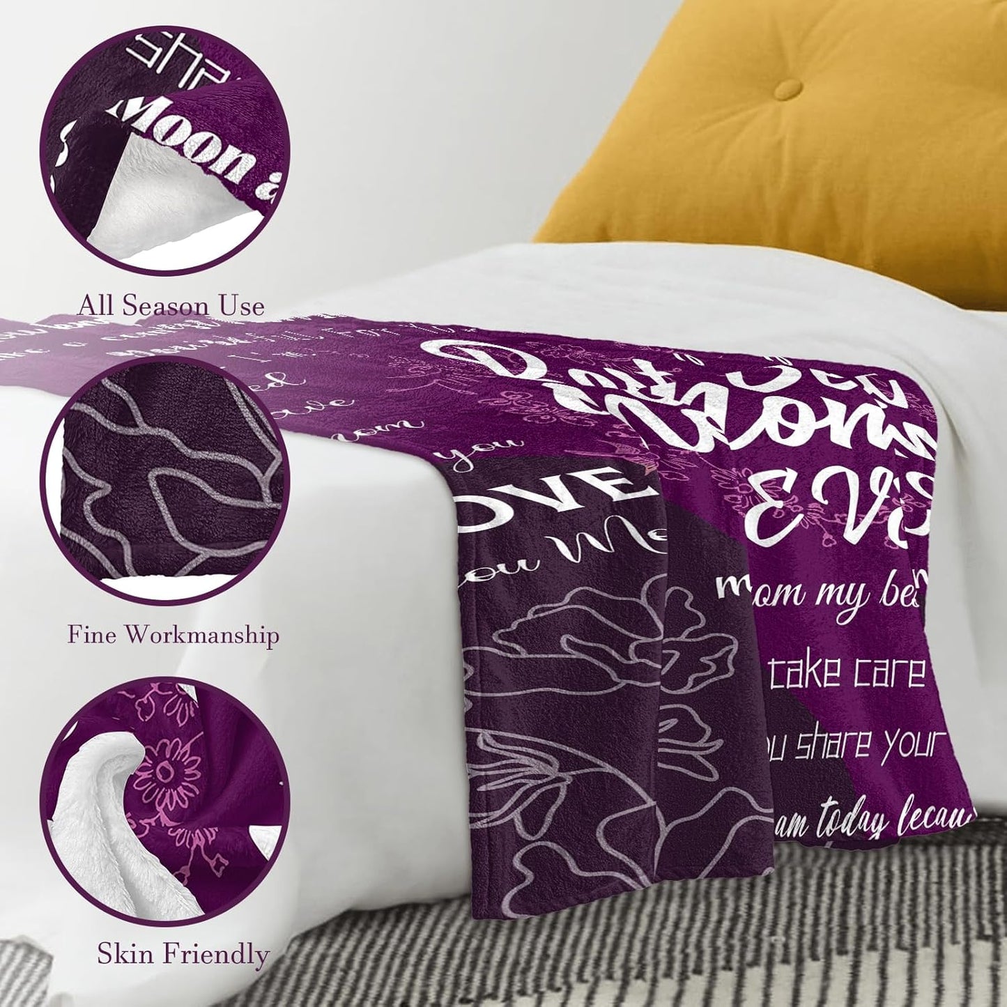 Mothers Blankets for Mom from Daughter & Son - Birthday Gifts for Moms,Grandma,Wife - Soft Purple Fleece Throw Blanket for Women, Cozy Plush Love Bedding Decor for Couch, Bed & Travel 50"x60"