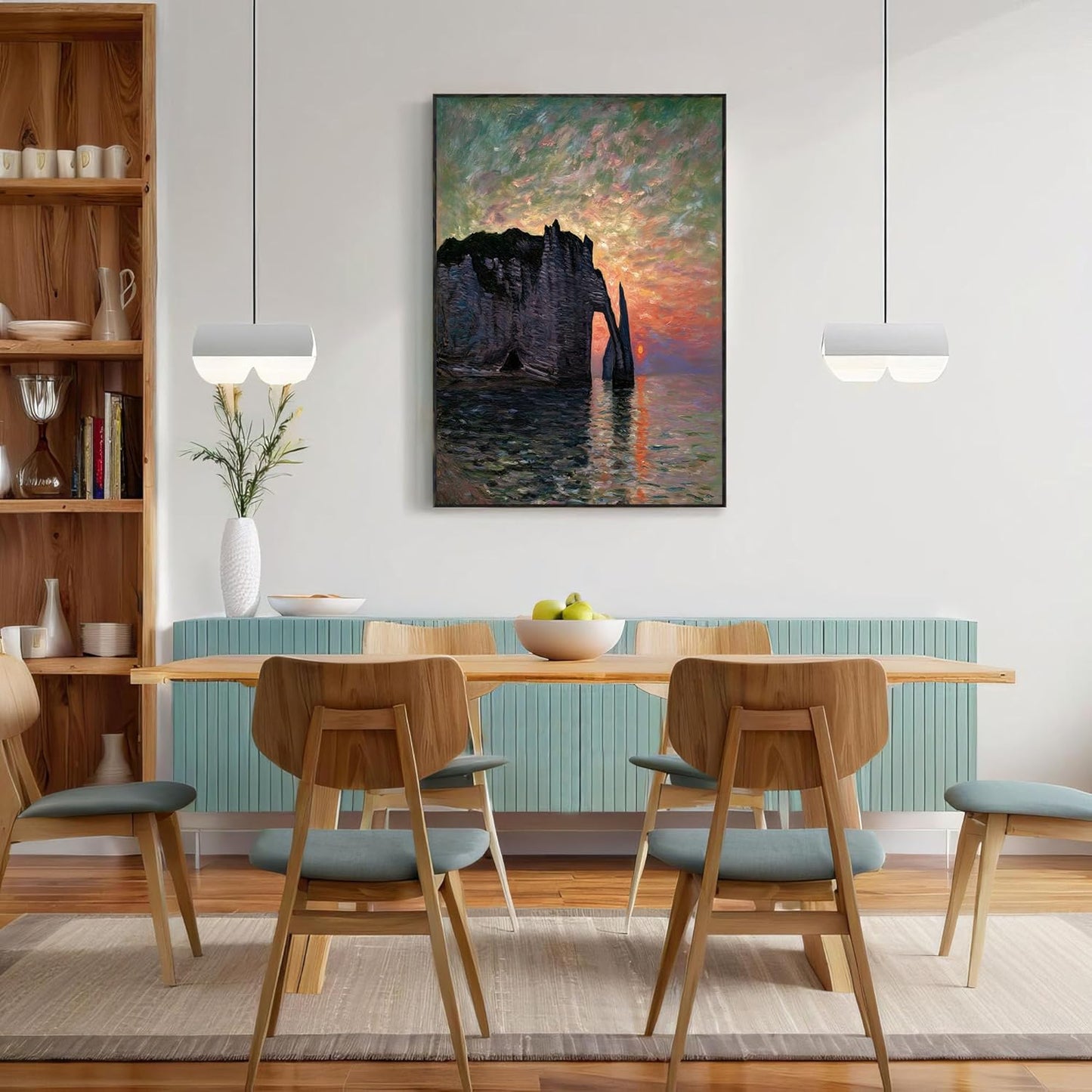 GDJSMIN Etretat Rock Arch Wall Art, Orange Sun Poster for Reading Room Living Room Decor 12x 16 inch Unframed