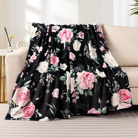 Floral Throw Blanket Botanical Flower Blanket Ultra Soft Flannel Fleece Throw Blankets Lightweight Cozy Fluffy Plush Blankets for Bed Couch Sofa 50"X60"