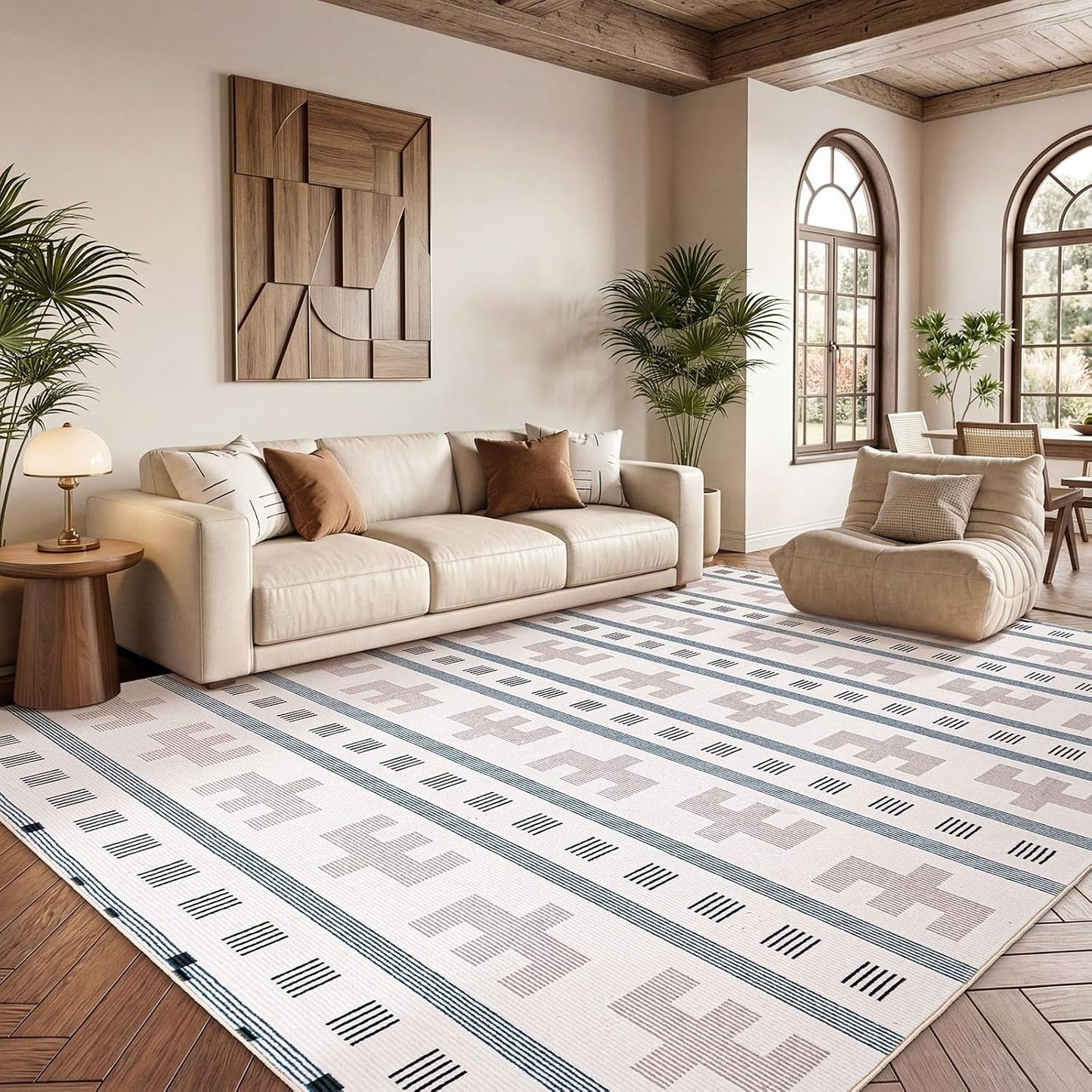 YIHOUSE 6x9 Area Rug for Living Room Geometric Boho Rug Moroccan Washable Area Rug Non Slip Indoor Modern Abstract Rugs for Bedroom Dining Room Kitchen,Cream Beige