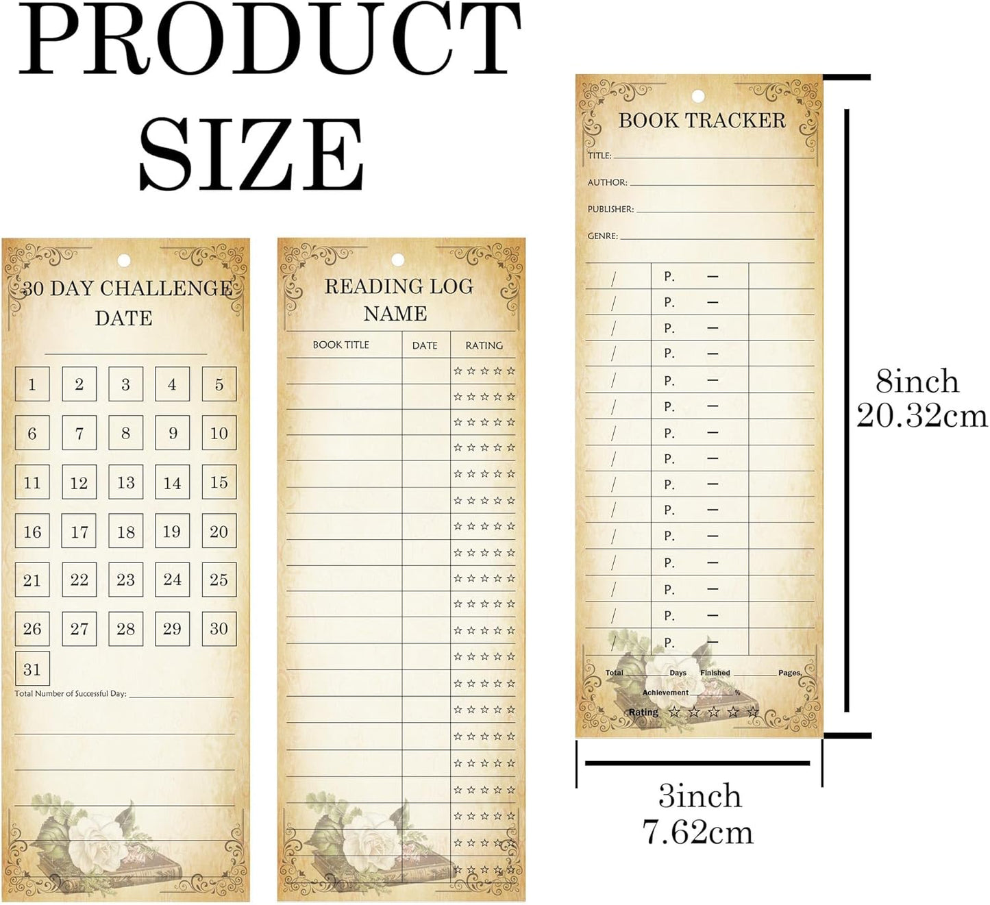 3 x 8 Inch Reading List Bookmarks Book Tracker and Reading Log Bookmarks - Book Tracker Notecards for Literacy Week, Library, Reading Lovers, Graduation Gifts 30 Sets