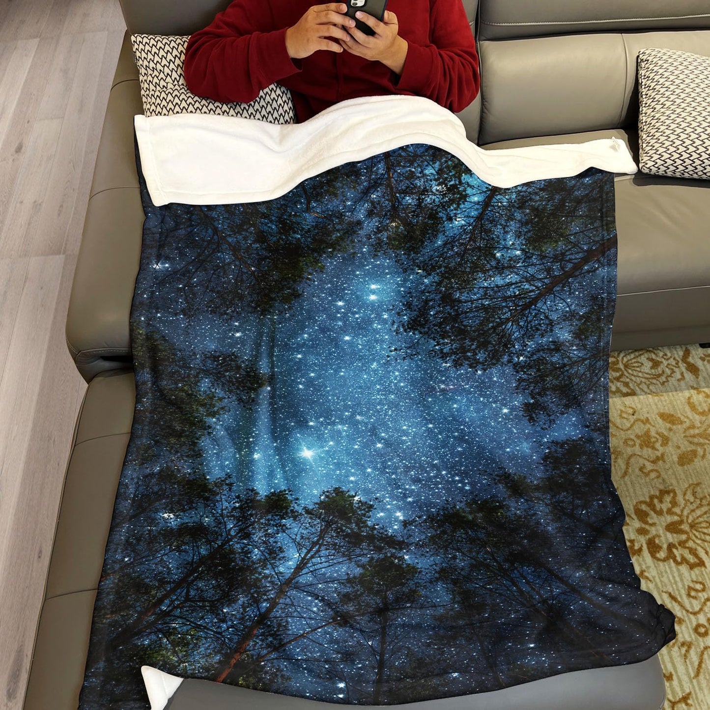 Soft Cozy Fleece Throw Blanket for Couch, Starry Night Galaxy Forest Trees,50x60 Inches