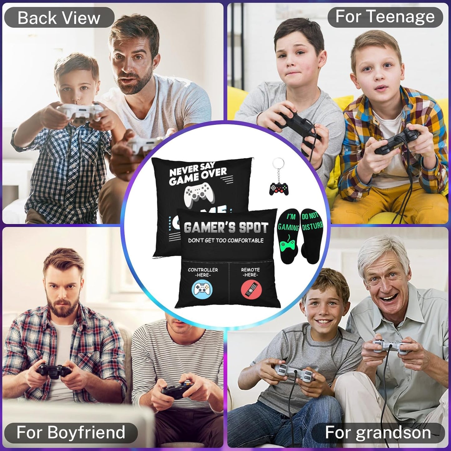 Gamer Gifts for Teenage Boys Men, Gaming Accessories for Room, for Gamers, Game Room Decor, Gaming Pillow Case and Gaming Socks for Teen Boys Men Son Husband Boyfriend (black-2pocket 1)