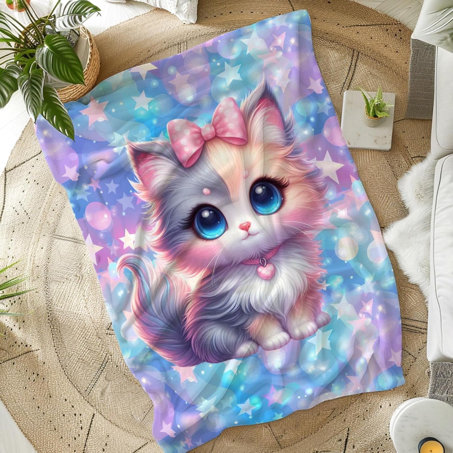 Kids Blanket for Girls Cat Blankets for Kids Teen Gift for Birthday, Cozy Soft 60 x 50 Inches Flannel Throws Cat Supplies for Bed Travel Sofa Living Room Decor