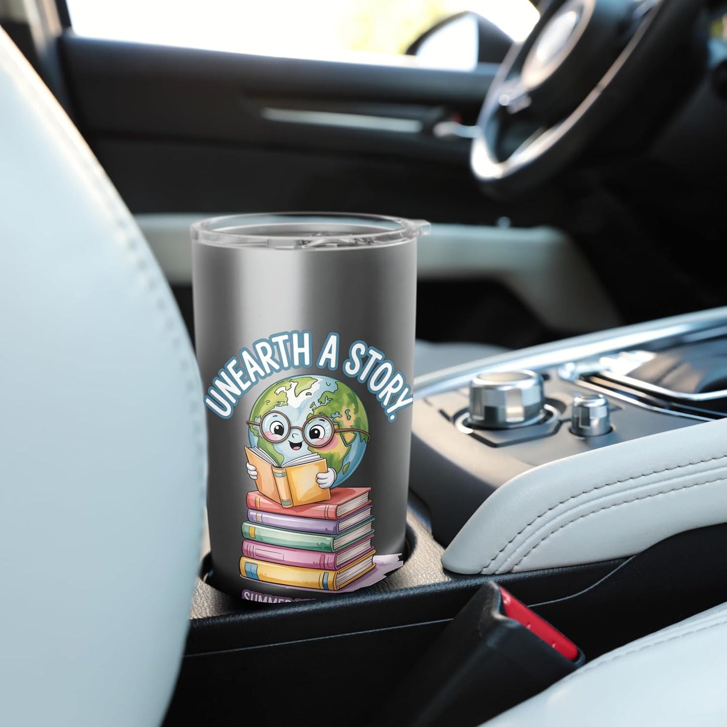 Unearth A Story Globe Reader Stainless Steel Insulated Tumbler
