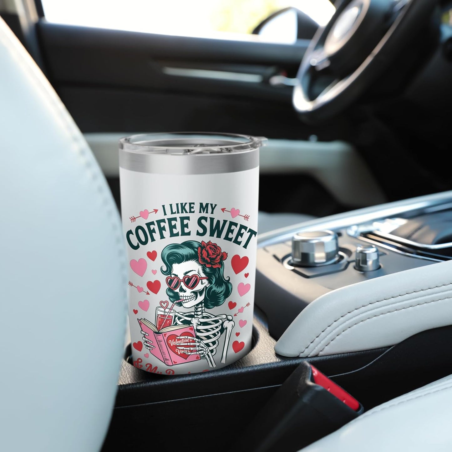 Coffee Sweet Books Romantic Skeleton Reader Vintage Style Stainless Steel Insulated Tumbler