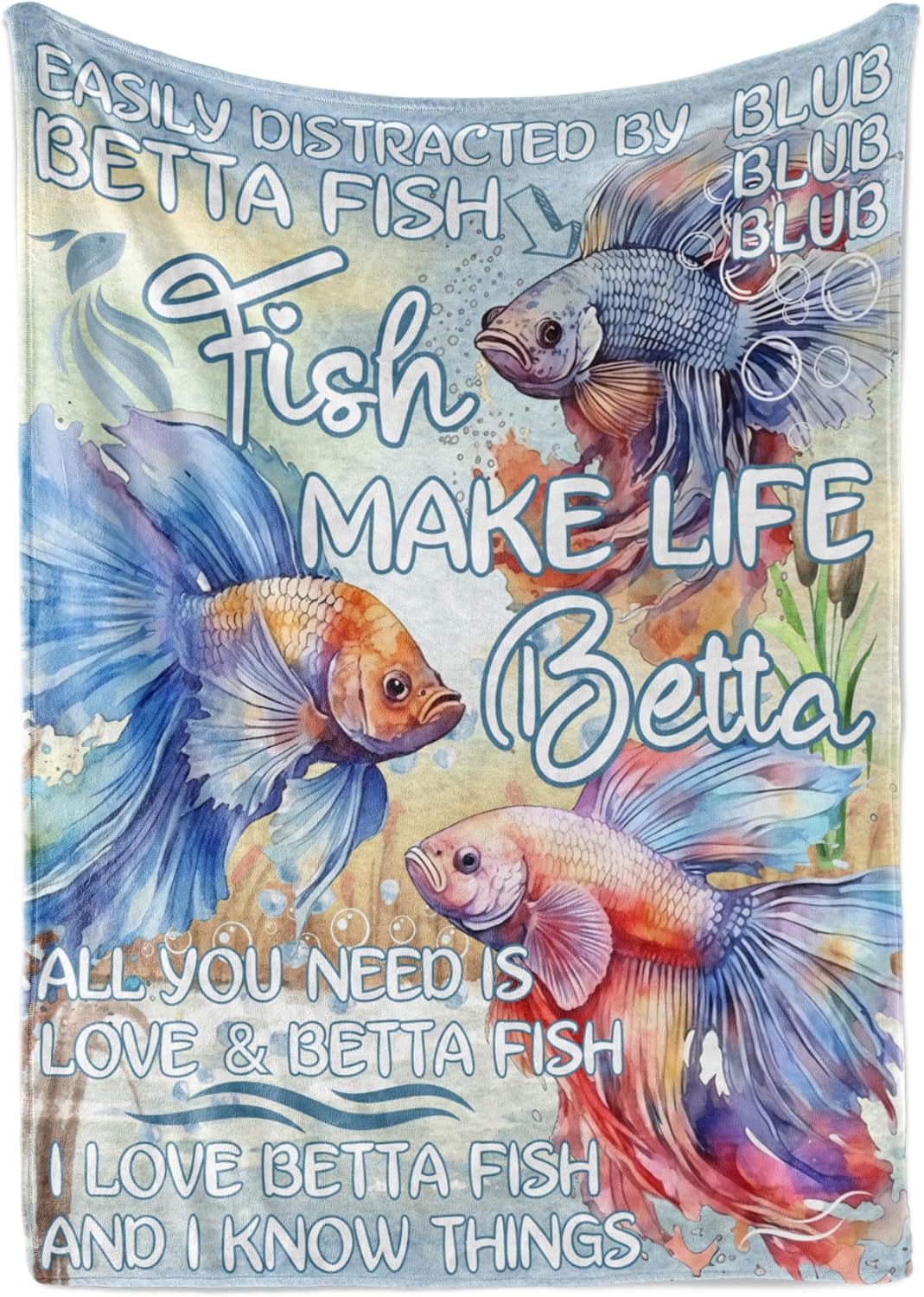 Betta Fish Gifts, Blanket Gifts for Betta Fish Lovers, Gift Ideas for Women & Men, Flannel Blanket Throw, 65 x 50 inches