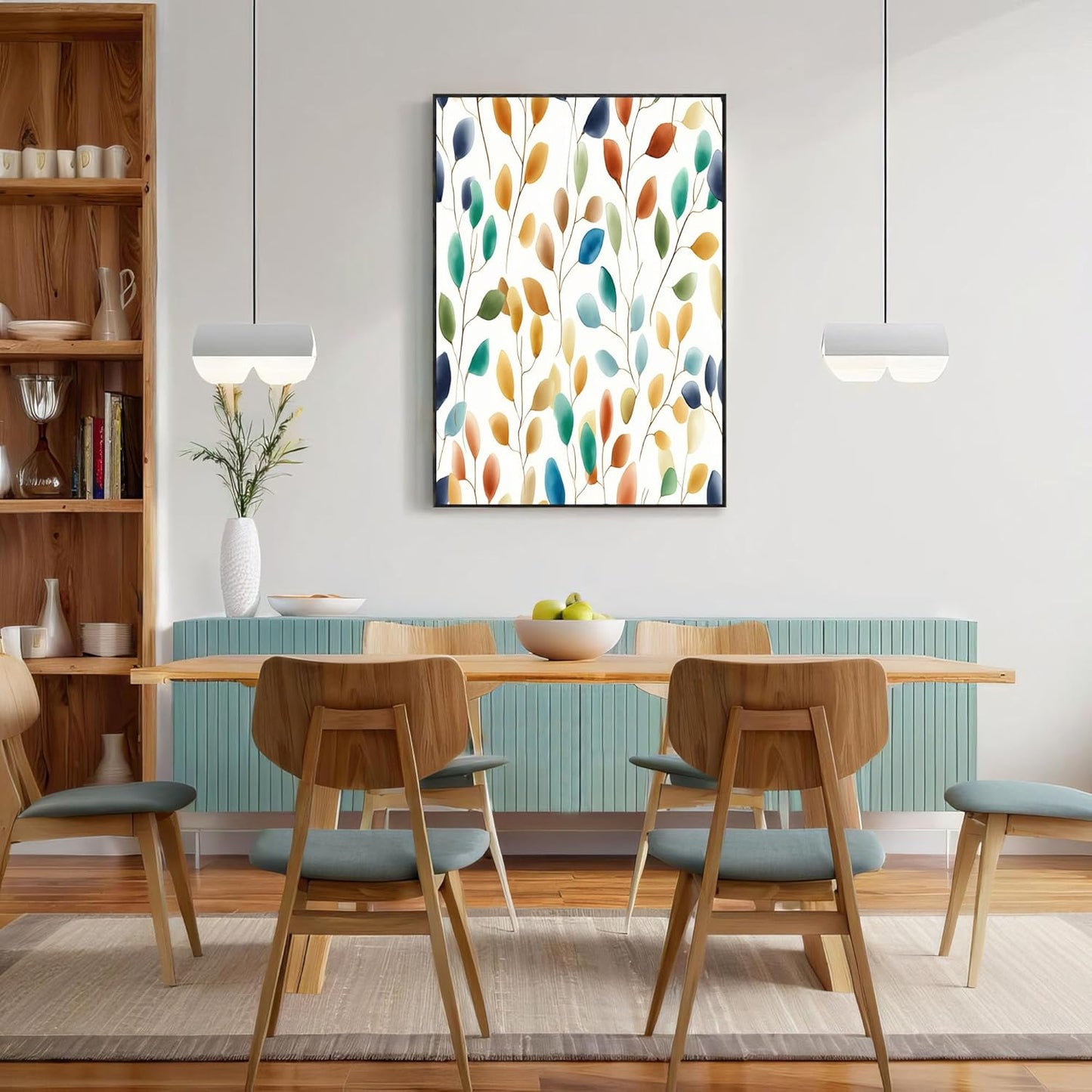GDJSMIN Watercolor Abstract Branches Wall Art, Orange Green Leaves Pattern Poster For Reading Room Living Room Decor 12X 16 Inch Unframed