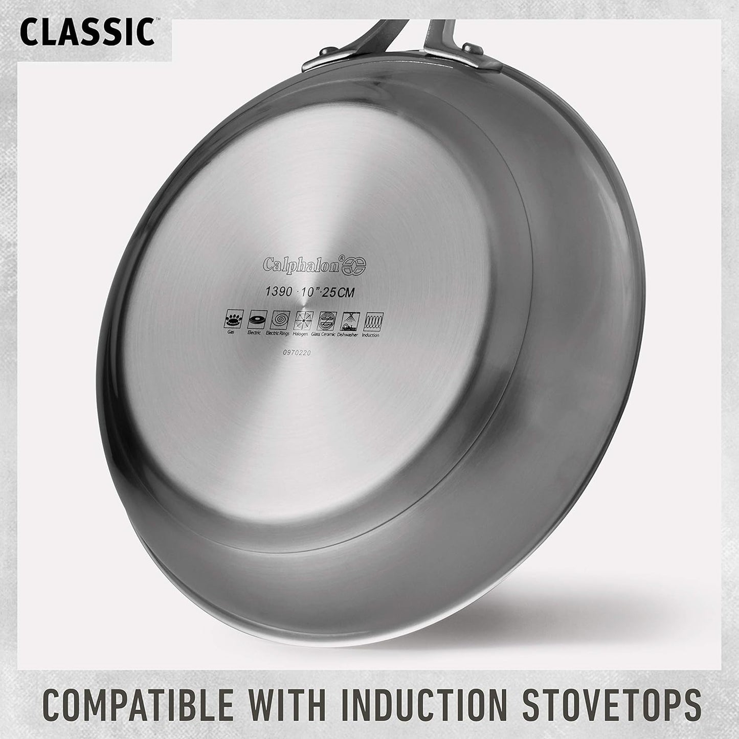 Calphalon Classic Stainless Steel Cookware Set, 10-Piece, Impact-Bonded Aluminum Base, Stay-Cool Handles, Oven Safe 450F, Silver