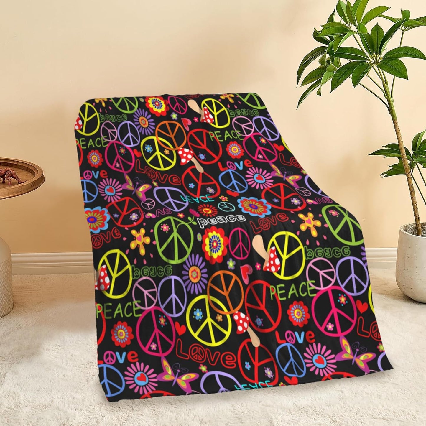 Elightvap Blanket Hippie Peace Mushroom Butterfly Flower Blankets Warm Lightweight Throw Blanket All-Season for Couch Bed Man Women Girl 50"x60"