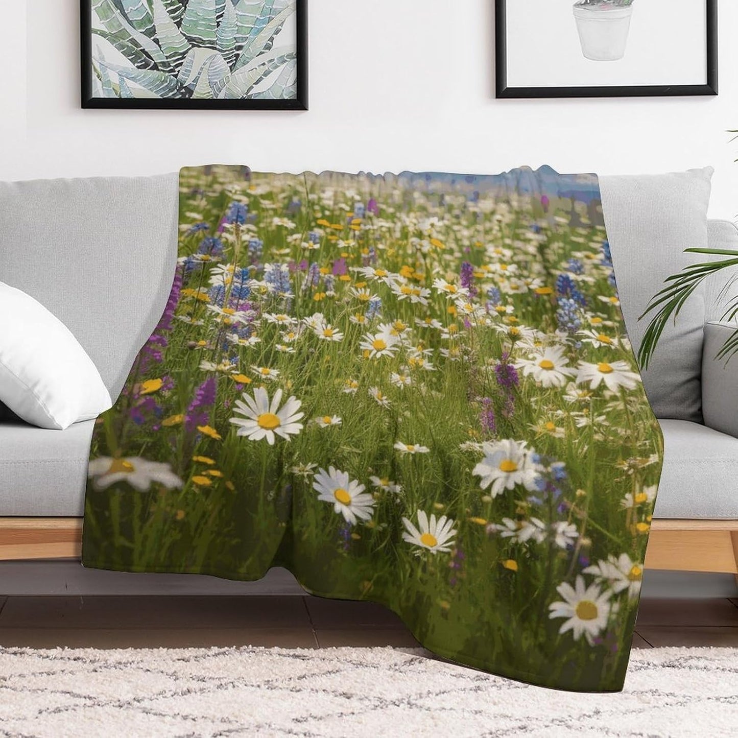 Spring Meadow Flowers Blanket Super Soft Lightweight Throw Blanket Cute Cozy Warm Bed Blanket Decorative Fuzzy Blanket All-Season Home Decor Gift for Sofa Couch Living Room 60"*80"（150 * 200cm）