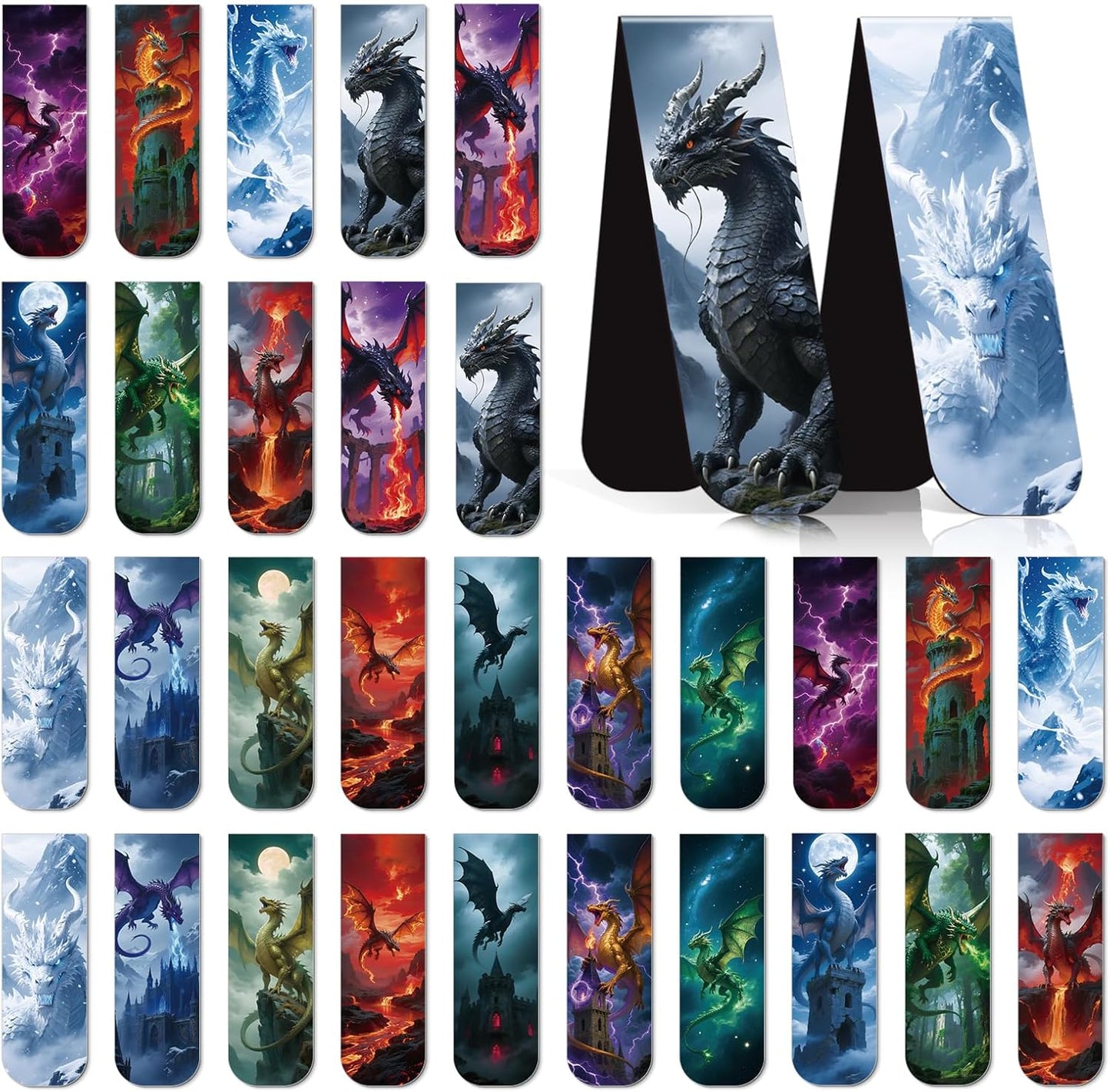 Dragon Magnetic Bookmark Gifts - 30 Pcs Cool Dragon Bookmarks Fantastic Animal Book Mark Magnet Book Marker Page Clip for Women Men Bookworms Reading Book Lovers Home Office Favor