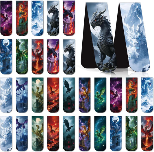 Dragon Magnetic Bookmark Gifts - 30 Pcs Cool Dragon Bookmarks Fantastic Animal Book Mark Magnet Book Marker Page Clip for Women Men Bookworms Reading Book Lovers Home Office Favor