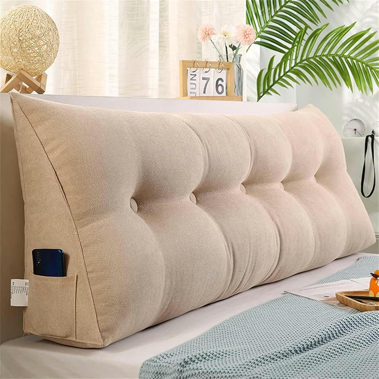 FLTRGO Triangular Headboard Pillow, Solid Color Triangle Cushion Reading Pillow, Large Bolster Positioning Support Wedge Pillow for Daybed Bed with Removable Cover