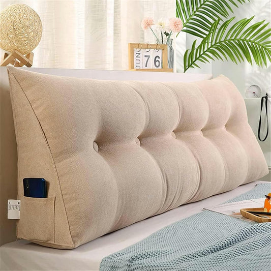 FLTRGO Triangular Headboard Pillow, Solid Color Triangle Cushion Reading Pillow, Large Bolster Positioning Support Wedge Pillow for Daybed Bed with Removable Cover