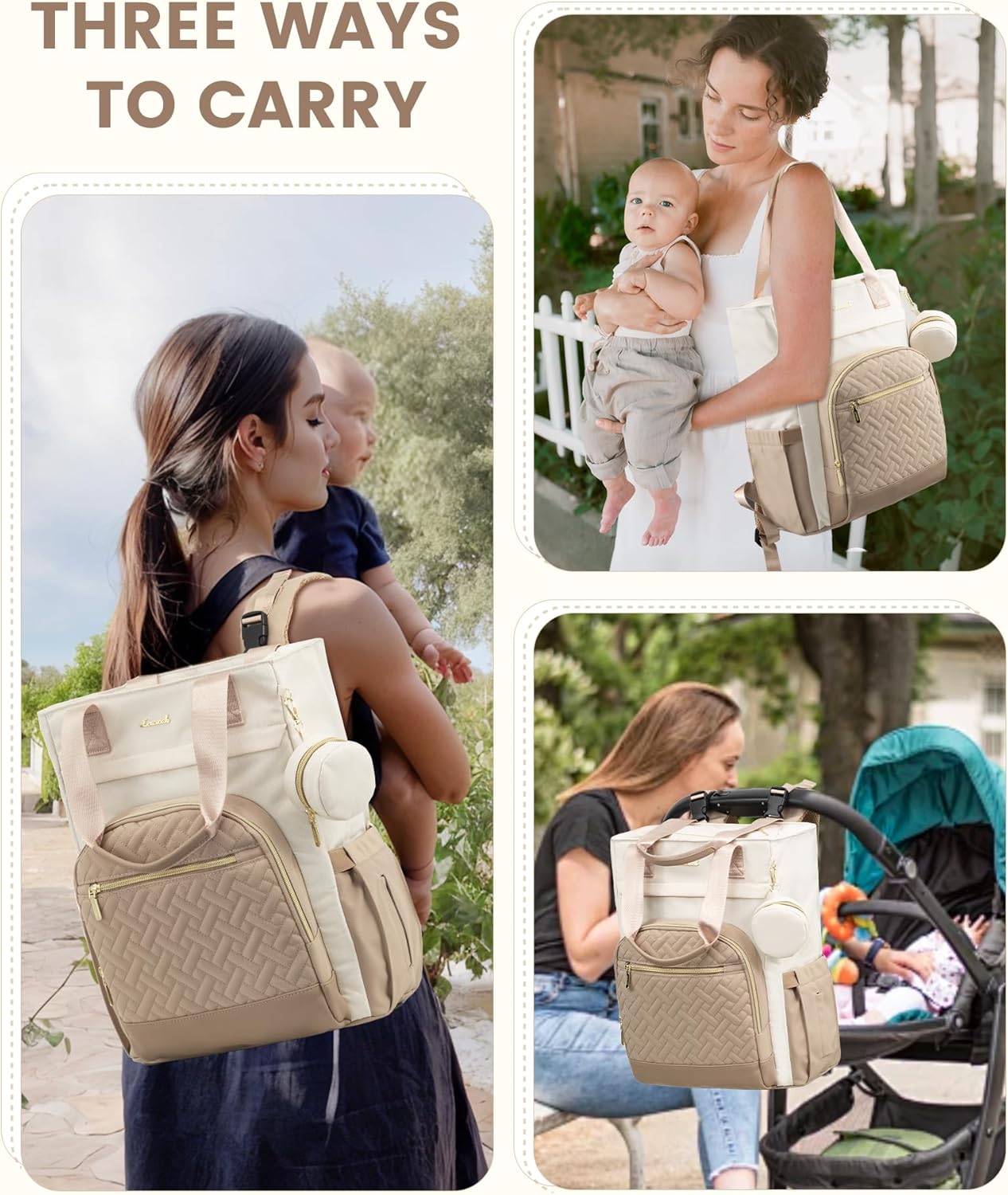 LOVEVOOK Diaper Bag Backpack, Large Capacity Portable Baby Bag with Foldable Diaper Changing Pad, Waterproof Baby Diaper Bags Gift for Mon Dad, Ivory Khaki