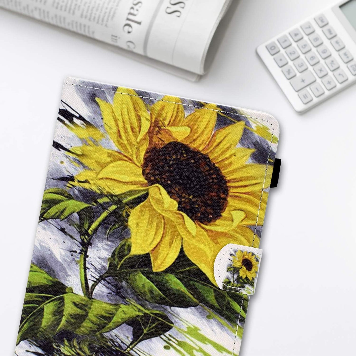 Dteck Universal Case for Android 11 12 13 Tablet/Samsung Galaxy Tab/Tab M8 /TCL/Blackview/HAOVM/NOVOJOY Android Tablet 8 8.0 8.3 8.4 Inch - Folio Cute Case with View Stand/Card Slots, Sunflower
