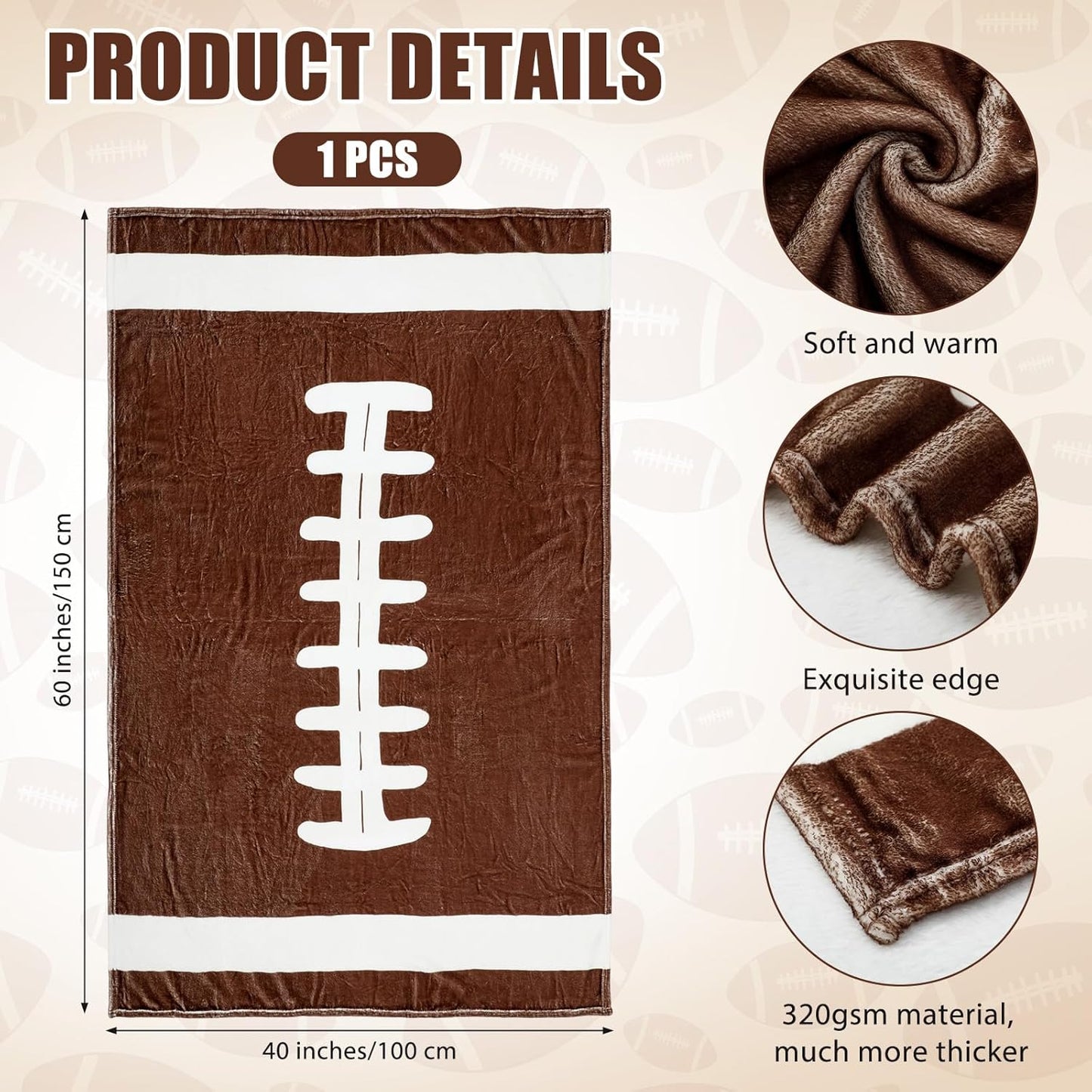 1 Pcs Football Flannel Blanket 40"x60" Football Fleece Throw Blanket for Teen Team Coach Gifts Ball Themed Accessories Decoration for Sport Lovers Birthday Christmas Adult Gift Favors