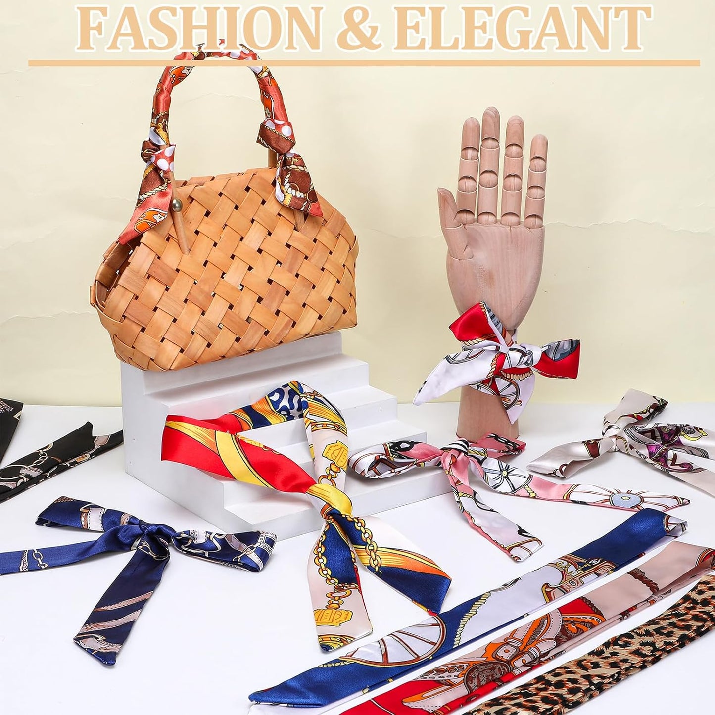 JATEBI 24 Pcs Women Handbag Head Scarf Band Narrow Hair Purse Neck Scarf Ribbon Satin Head Neckerchief Silk