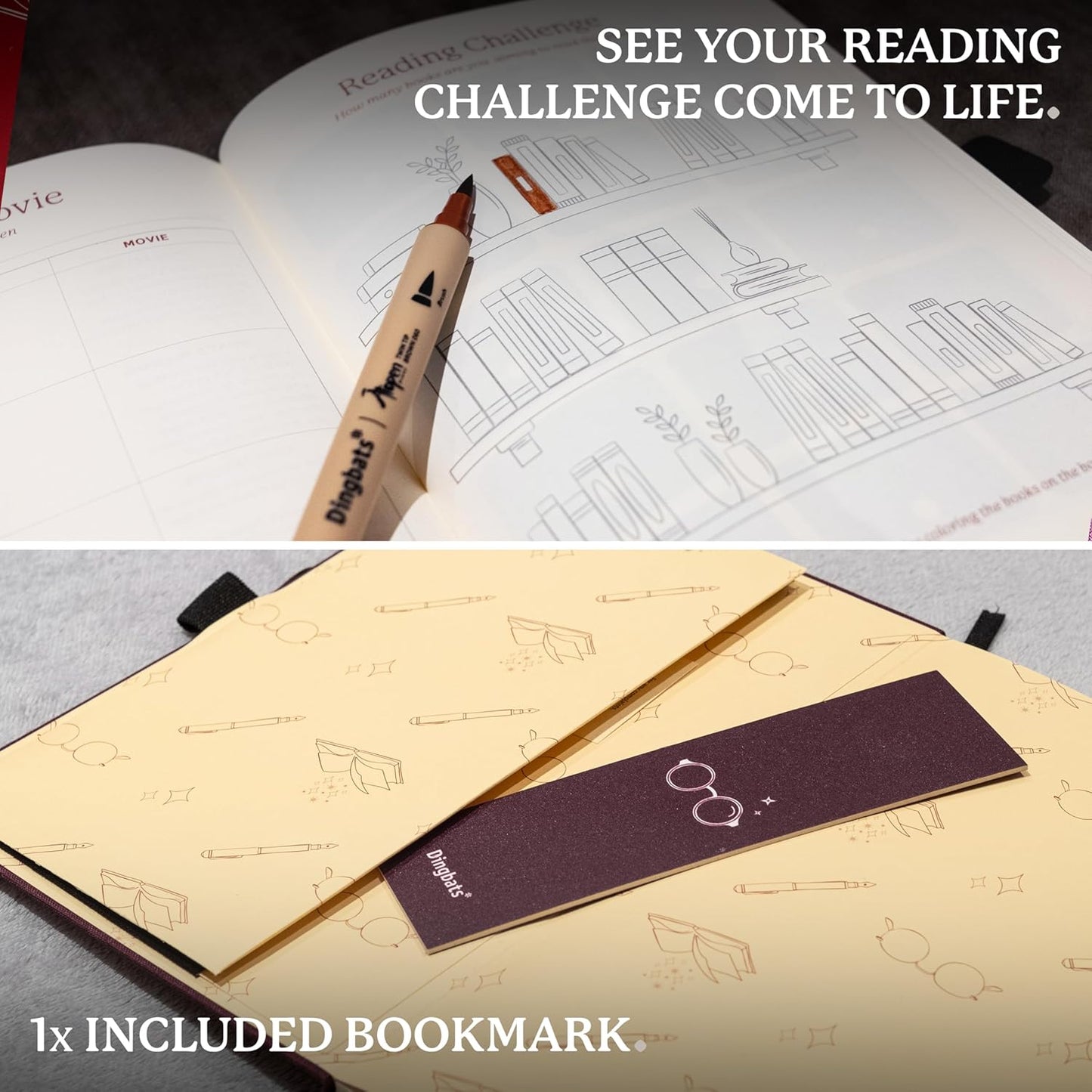 Dingbats* Reading Journal for Book Lovers - Thick Paper Thread-Bound Hardcover Book Tracker to Record Reads, Quotes & Reflections, with Elastic Closure, Pen Loop & Bookmarks for Organized Reading