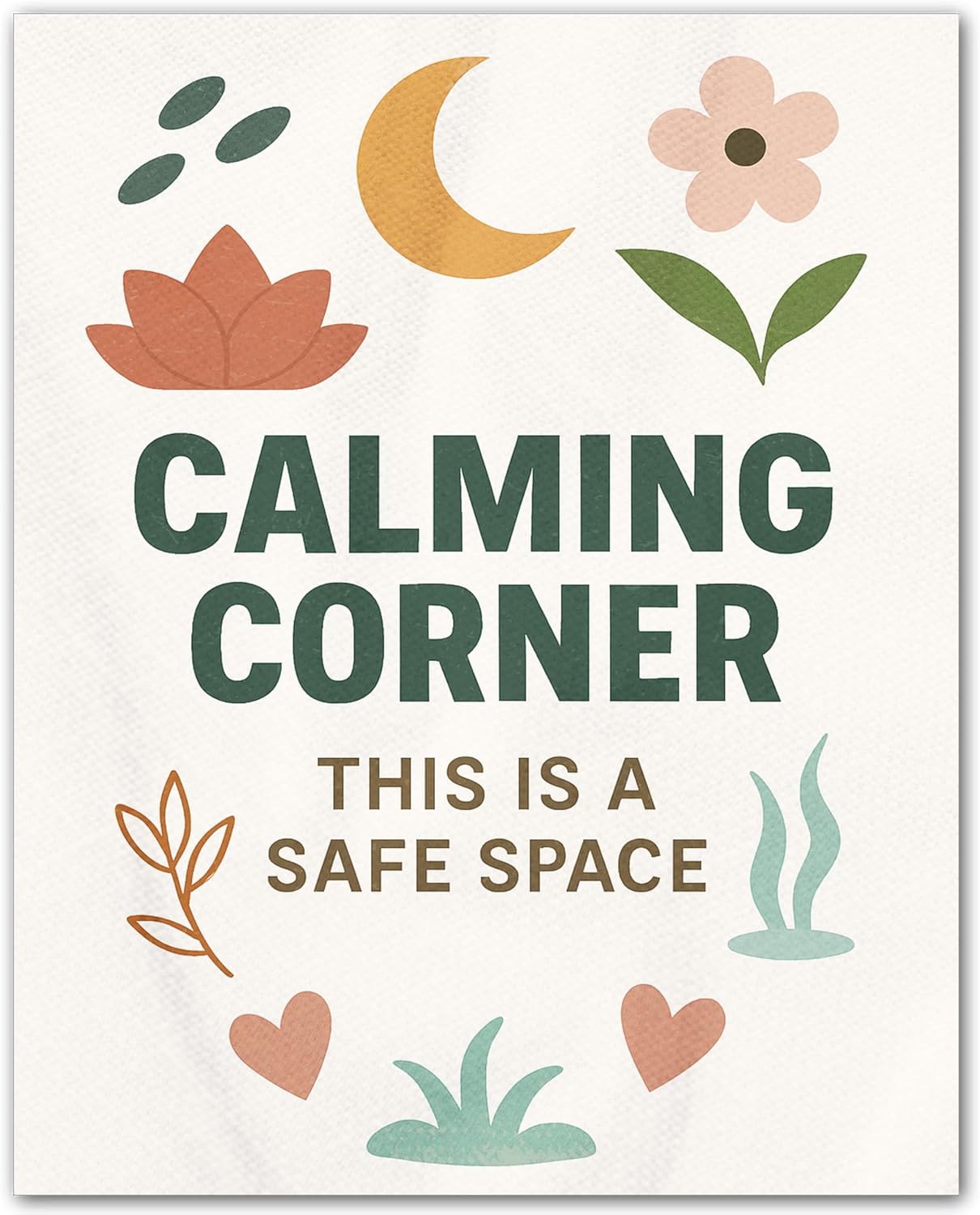 ZUKIY Peaceful Place for Gentle Moments - Motivational Wall Art Poster 8x10 Inch - Unframed Calm Corner Decor - Inspirational Sign for Kids Cozy Reading Space Classroom Bedroom Office Wall