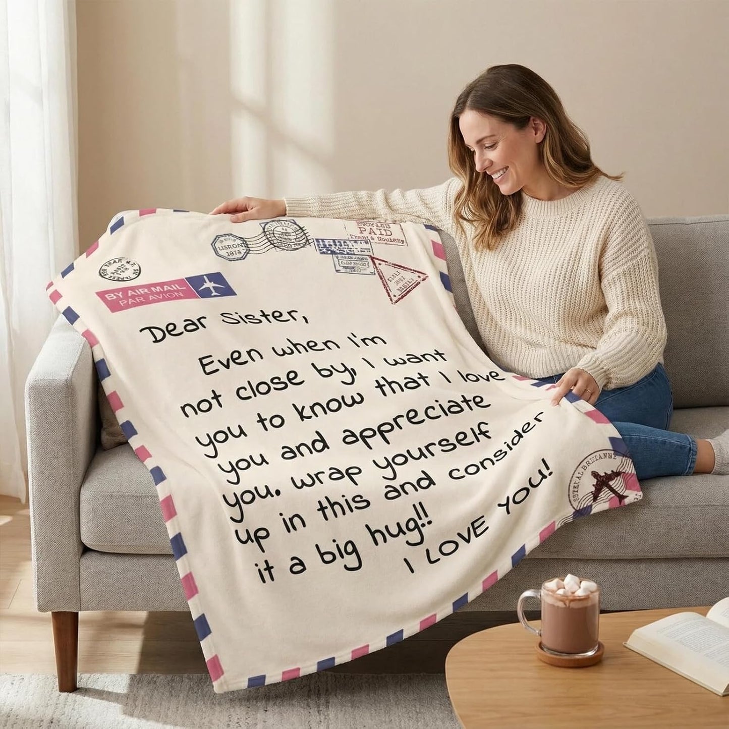 Flannel Blanket Gift for Sister, Personalised Letter Blanket Gifts for Sisters Birthday Christmas Mothers Day, I Love You Cozy Throw Blanket Present 60" x 50"