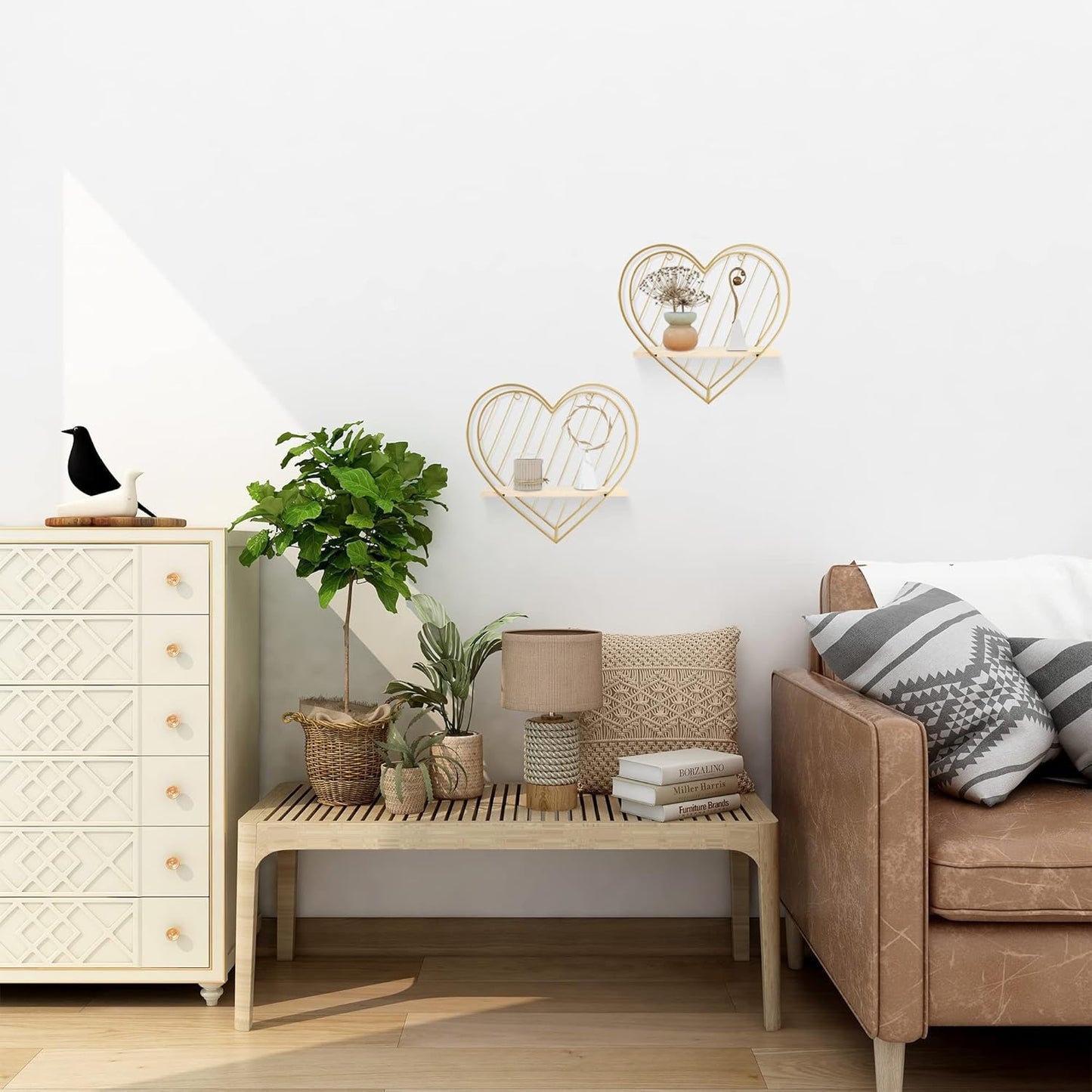 Afuly Floating Shelf Wall Mounted Gold Heart Shaped Hanging Shelves for Wall Modern Minimalist Shelf Storage Organizer Rack for Bedroom Living Room Nursery Room Decor Christmas