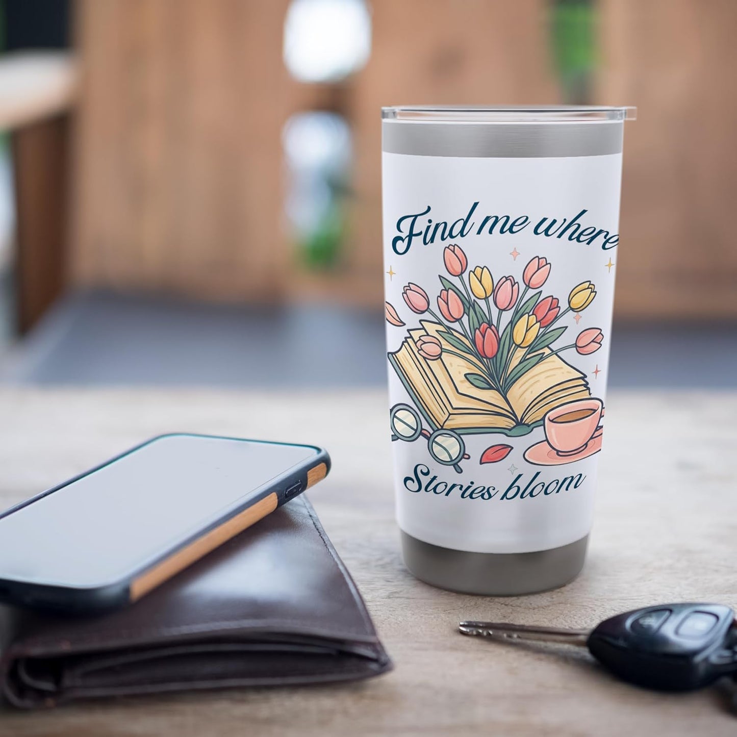 Book lover Find Me Where Stories Bloom Bookish Graphic Stainless Steel Insulated Tumbler