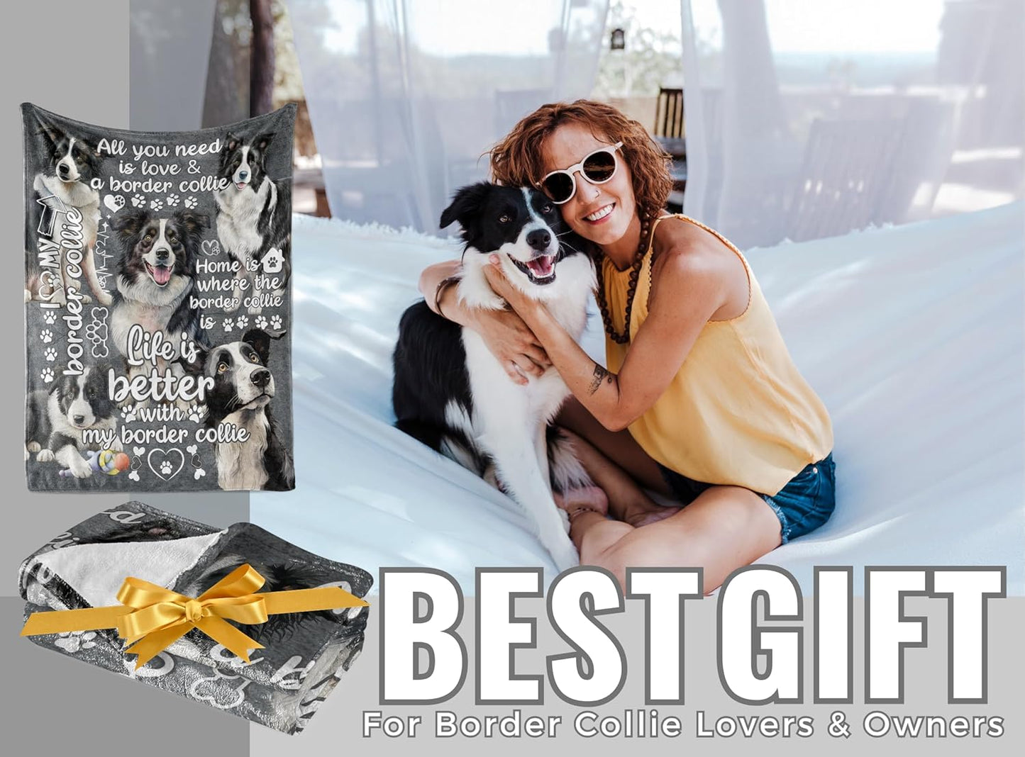 Border Collie Blanket Gifts for Border Collie Lover & Owner, Gifts for Women & Men, Dog Mom & Dad, Soft Flannel Blanket, 65 x 50 inches