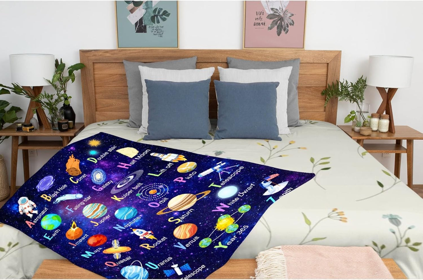 Space Alphabet Throw Blanket Fannel Fleece Super Soft Funny Blanket Travel Throw Blanket for Bed Couch Sofa 40 x 50 Inch for Kid