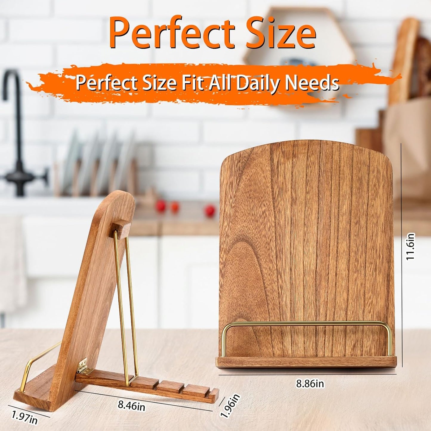 Cookbook Stand for Kitchen Counter Adjustable - Wood Recipe Book Holder for Convenient Cooking Fit iPad Tablet Recipe Book Holder
