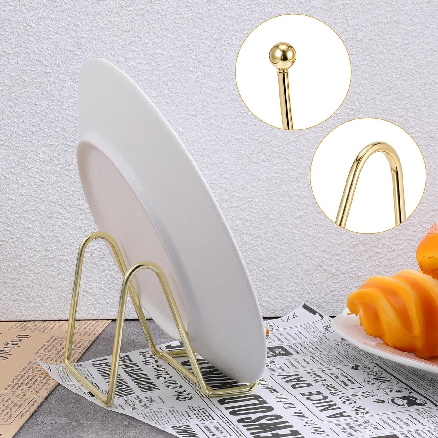1 Pcs 3.5 Inch Plate Holder Easel Display Stand Table Top Display Metal Frame Holders Decorative Plate for Book Picture Photo and Platter (Gold)
