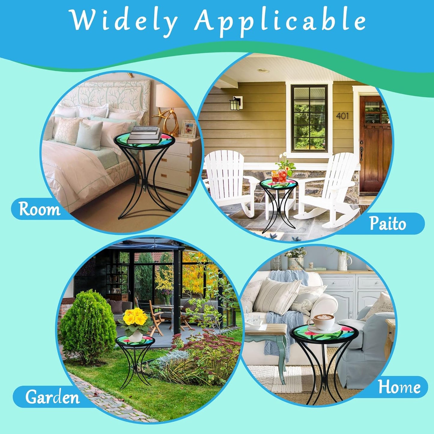 J-Fly 12 Inch Outdoor Side Table, Round Patio Accent Indoor End Table with Glass Top & Metal Base for Living Room, Office, Balcony, Tulip Hummingbird Indoor Furniture Christmas Decor(20" Height)