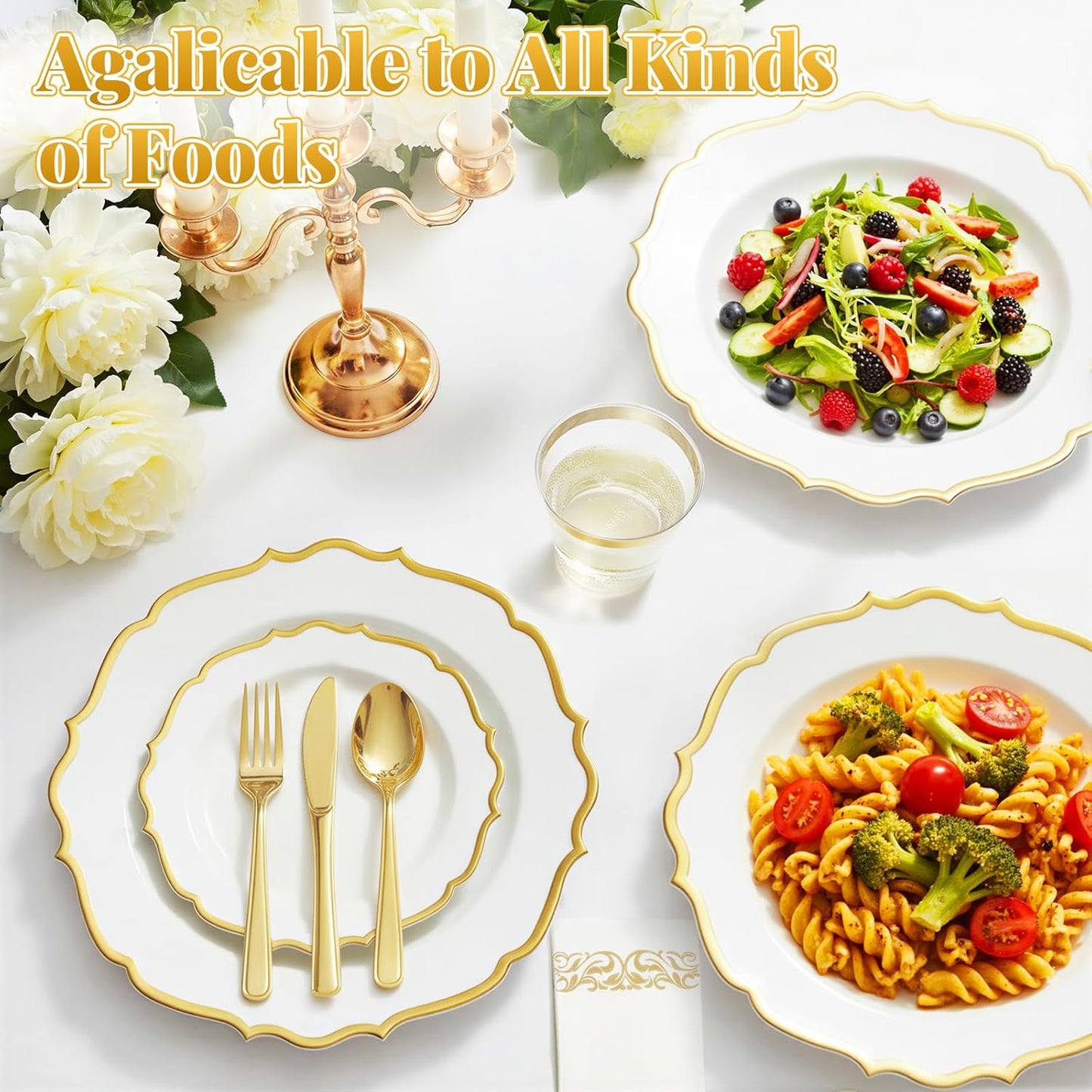 175 Plastic Dinnerware Set Gold Disposable Dinnerware Set for 25 Guests Include 50 Plastic Plates 25 Silverware Set 25 Cups and 25 Napkins for Easter Party Wedding Birthday