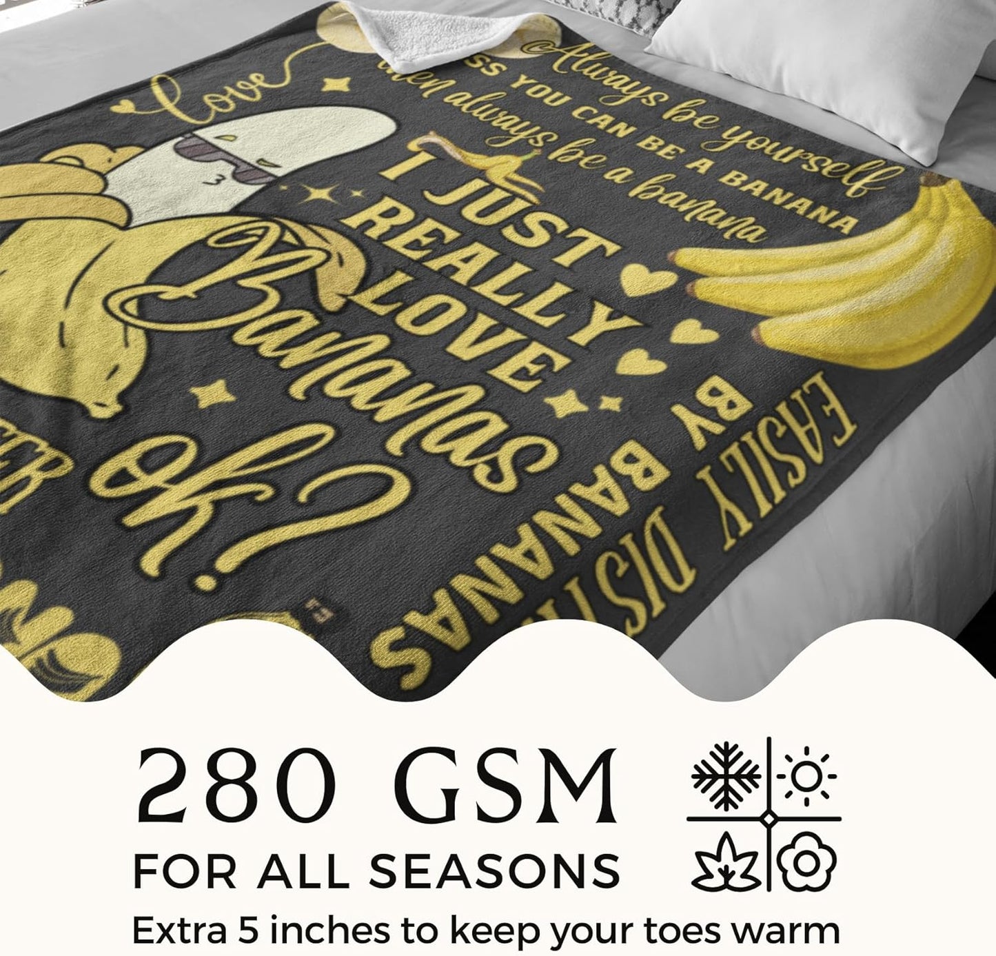 Funny Banana Gifts, Unique Banana Flannel Throw Blanket, 50 x 65 inch, Skin Friendly
