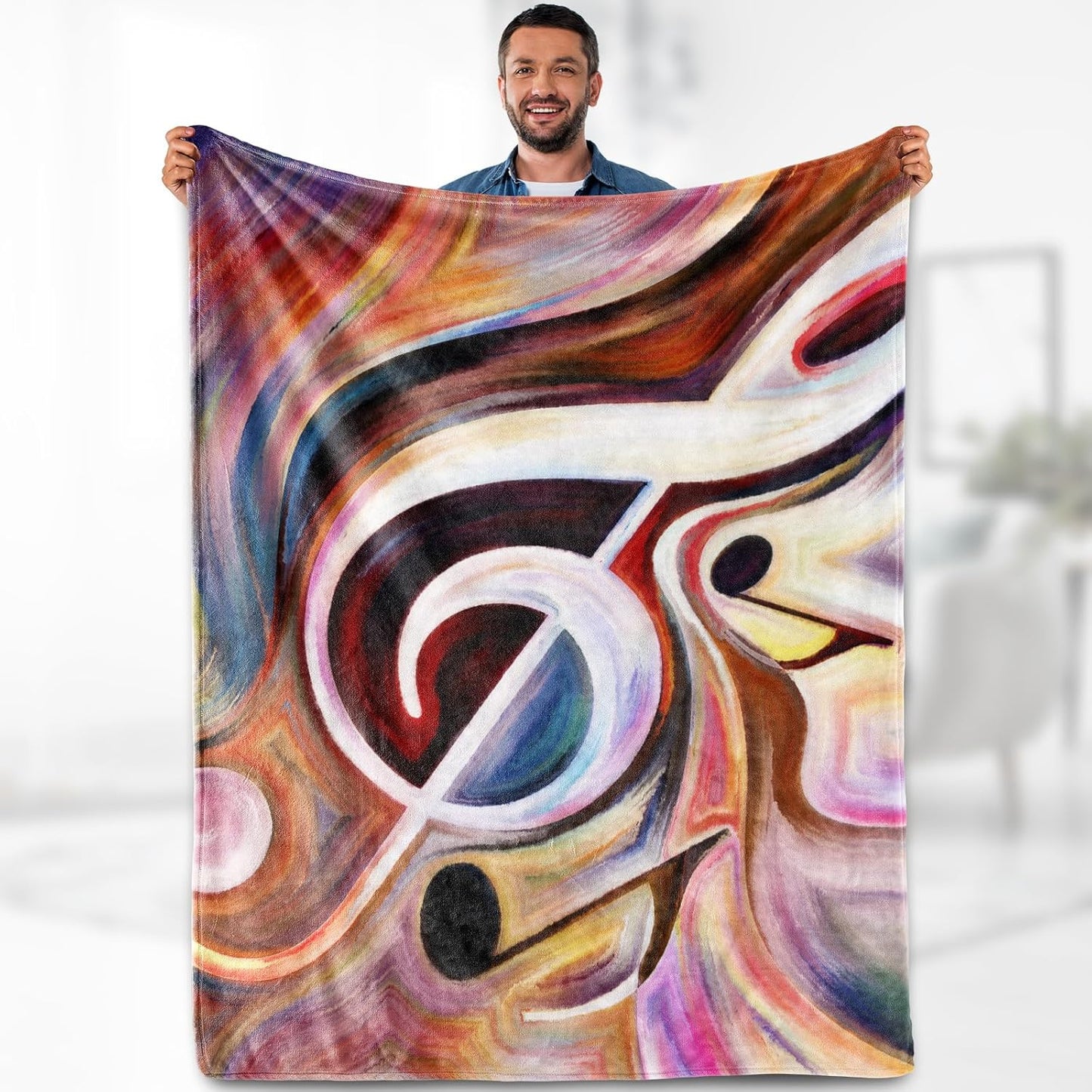 Music Note Gifts Blanket - Abstract Themed Throw for Men, Women & Kids - Soft Fuzzy Fleece Cozy Birthday Christmas Lightweight Blanket 50"x60"