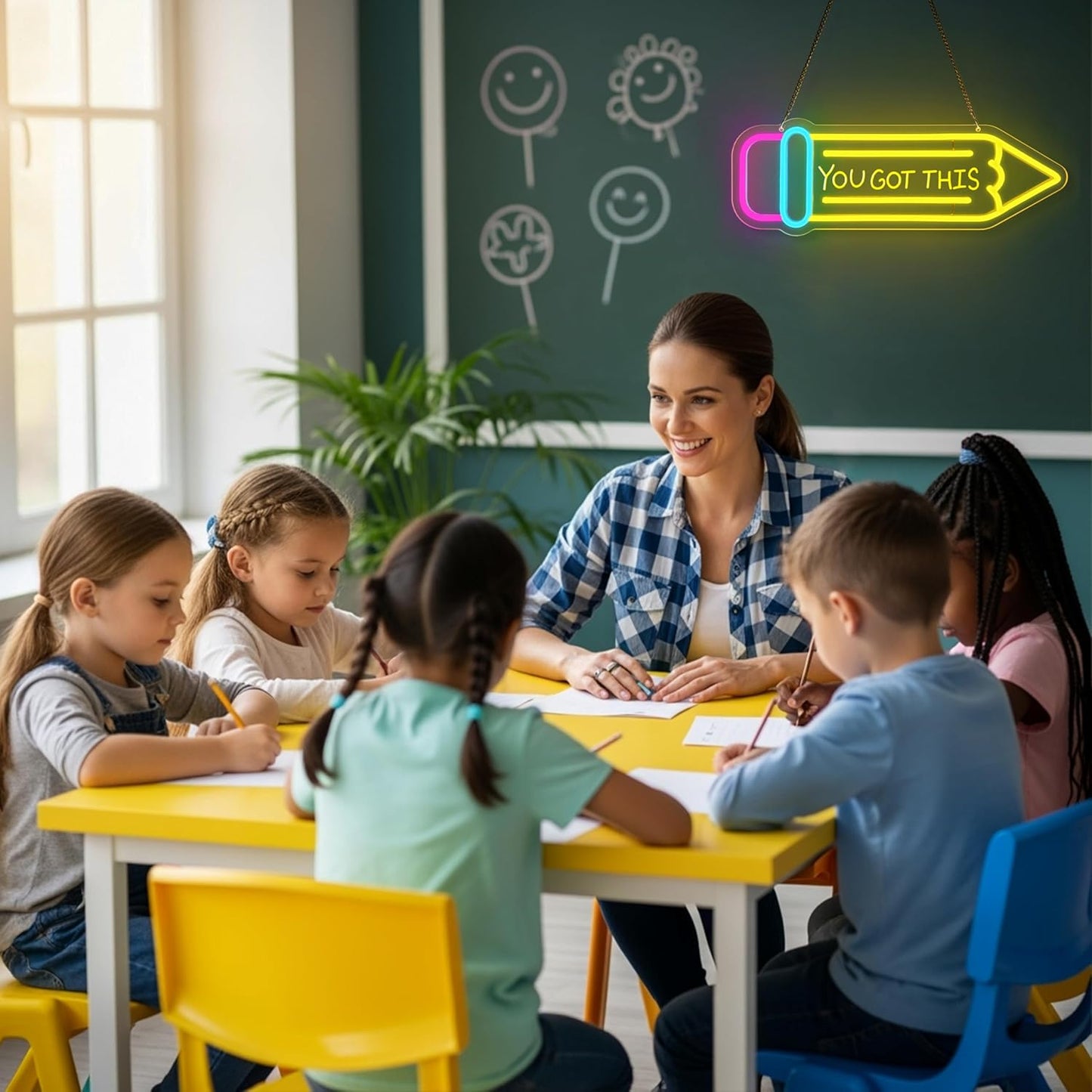 Pencil Neon Sign Dimmable Motivational Led Neon Light for Wall Decor USB Powered LED Sign for Inspirational Classroom Office Library Kids Wall Art Bedroom Classroom Backdrop Sign