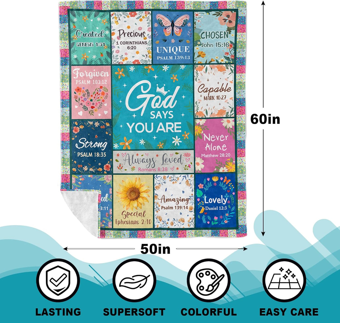 Christian Gifts for Women, Religious Blanket with Flowers, Inspirational Birthday Gifts for Women, Gifts for Sister, Friend, Daughter, Mom, Soft Throw Blankets 60x50in