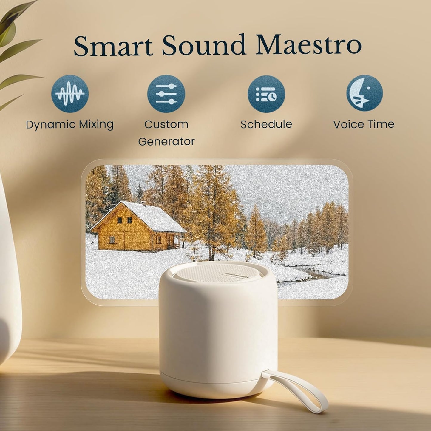 White Noise Sound Machine & Alarm Clock: Color Noises and Custom Soundscapes, App Control, Sleep Schedule, Multiple Alarms, 100 Volume Levels, Built-in Battery