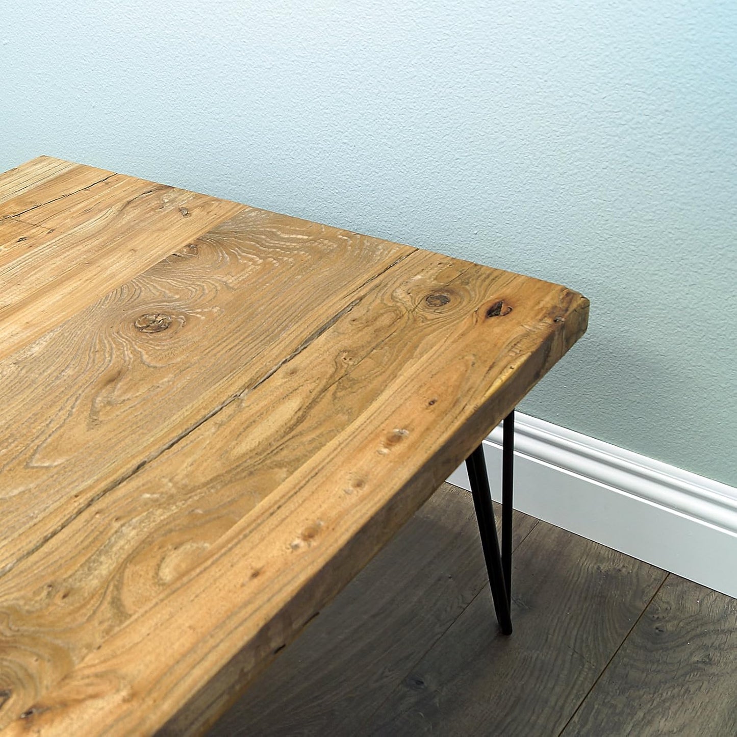 WELLAND Square Reclaimed Old Elm Coffee Table 27.5 in x 27.5 in x 16 in Accent Vintage Coffee Table Rustic Wood Table for Living Room Patio Bedroom Home Office