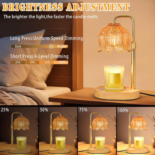 Candle Warmer Lamp with Timer Dimmer, Adjustable Height Candle Wax Warmer, Christmas Birthday Gift for Mom Women, House Warming Gifts for New Home Bedroom Decor, (Lotus Flower-Amber)