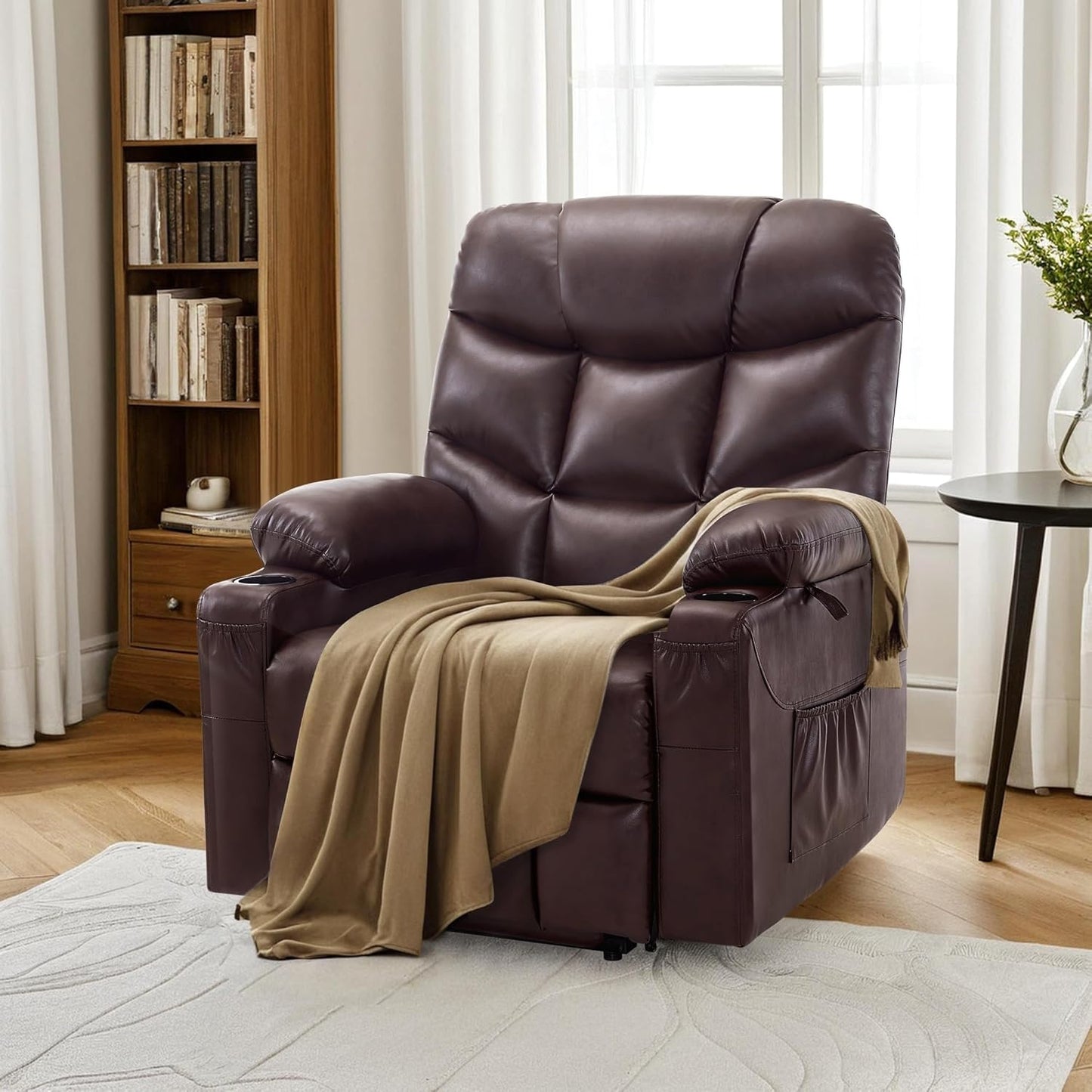 Elderly Assistance Power Lift Chair Recliner Recline and Extended Footrest Heavy Duty Stand Up Sofa with USB Type-C Charging Ports Cup Holders and Side Pockets for Seniors Home Care