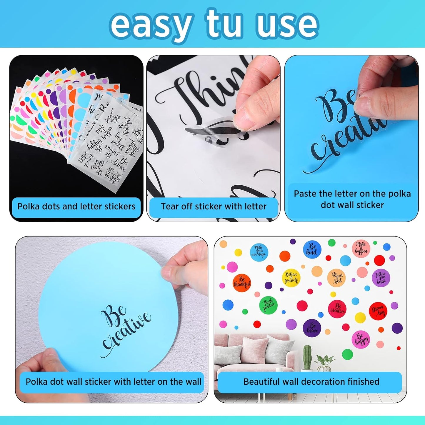 TaoBary 288 Pcs Polka Dot Wall Sticker Inspirational Wall Decal for Classroom Kids Motivational Quote Circle Wall Sticker Removable Lettering Positive Saying Sticker for Dance Yoga Gym (Classic)